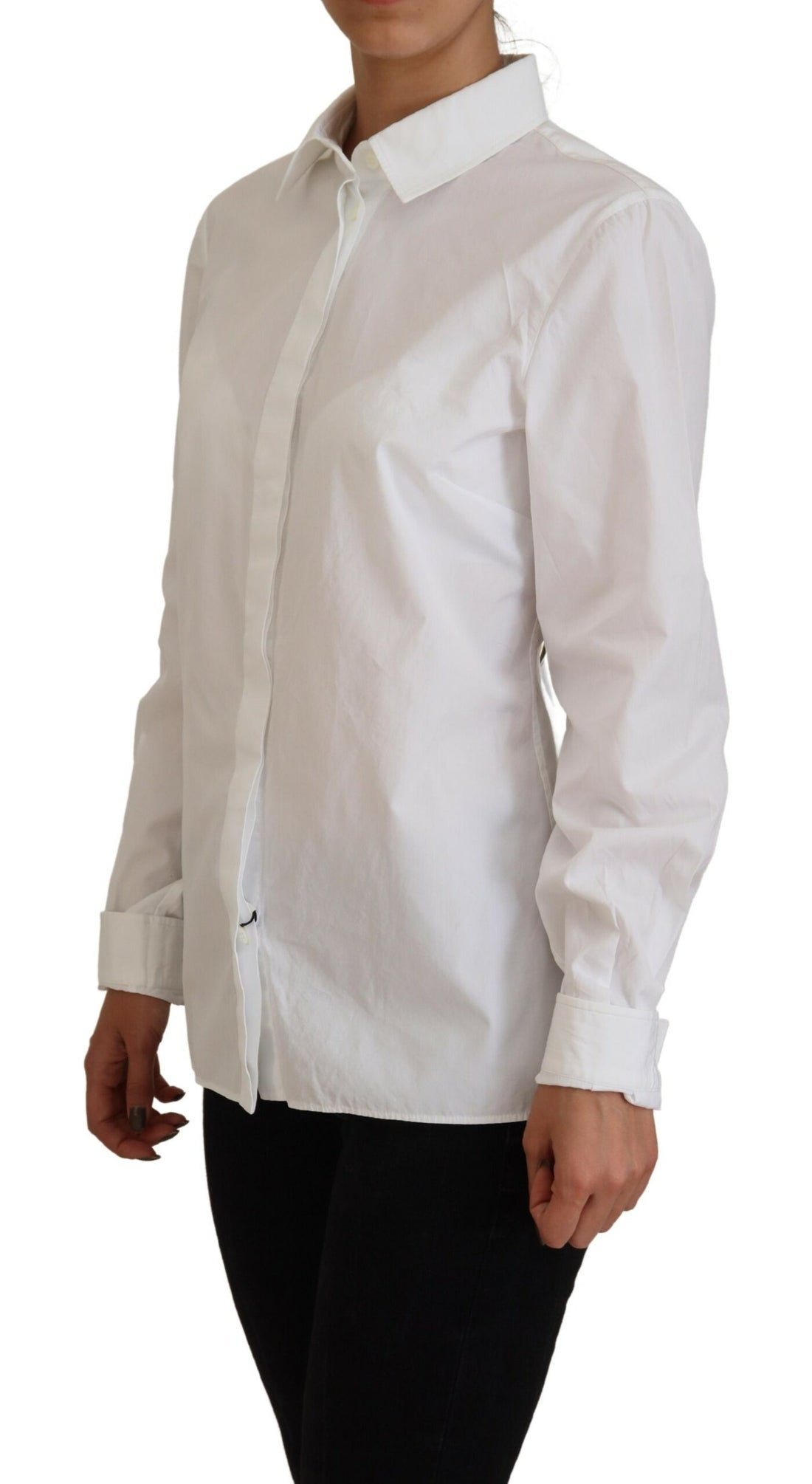 Dolce & Gabbana White Cotton Collared Long Sleeves Formal Top - Whispers Of Wisdom Clothing