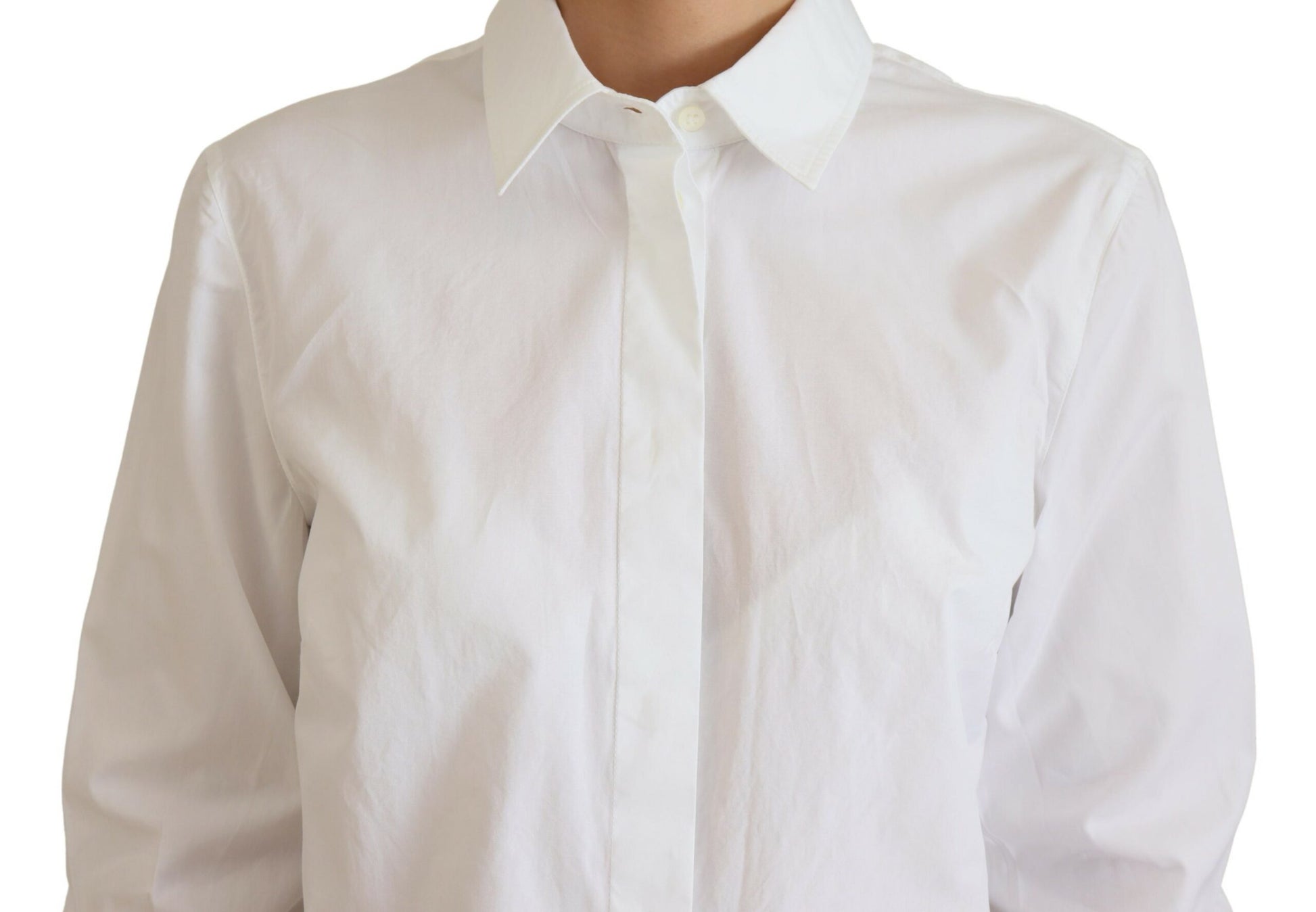 Dolce & Gabbana White Cotton Collared Long Sleeves Formal Top - Whispers Of Wisdom Clothing
