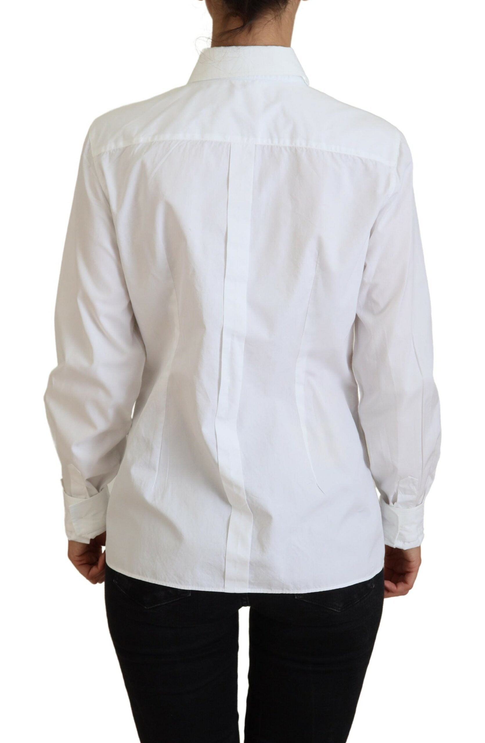 Dolce & Gabbana White Cotton Collared Long Sleeves Formal Top - Whispers Of Wisdom Clothing