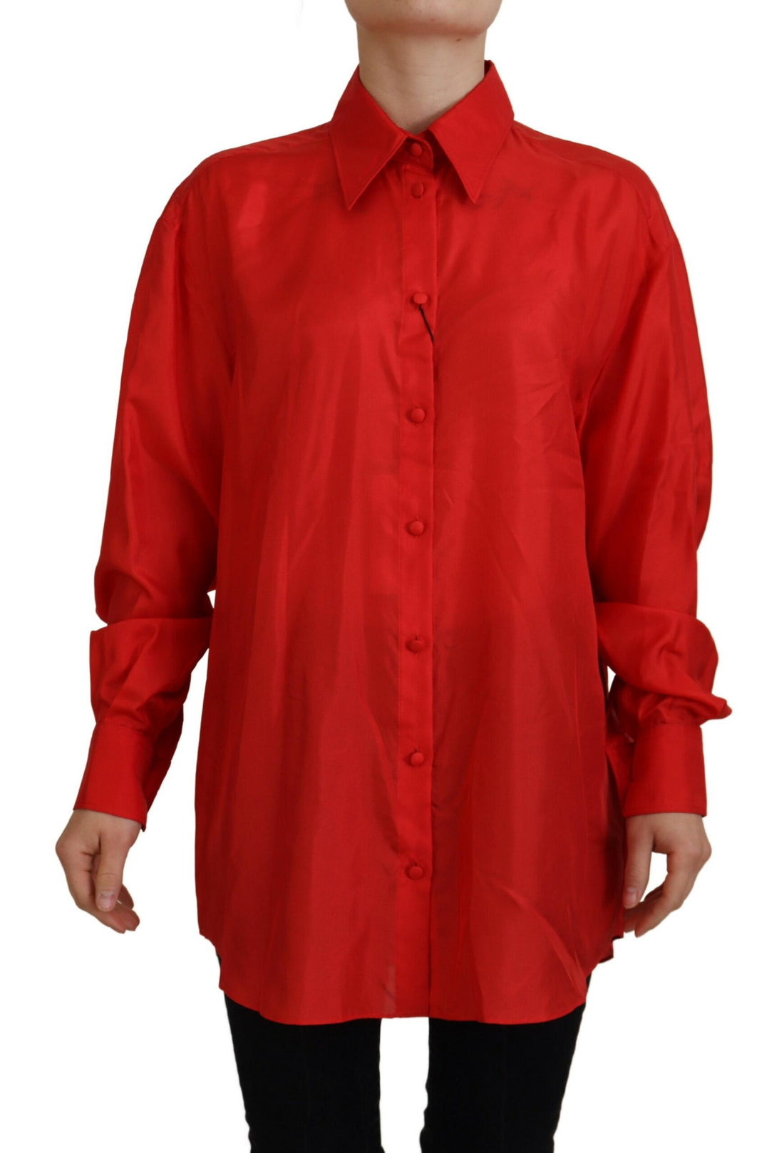 Dolce & Gabbana Red Silk Collared Long Sleeves Dress Shirt Top - Whispers Of Wisdom Clothing