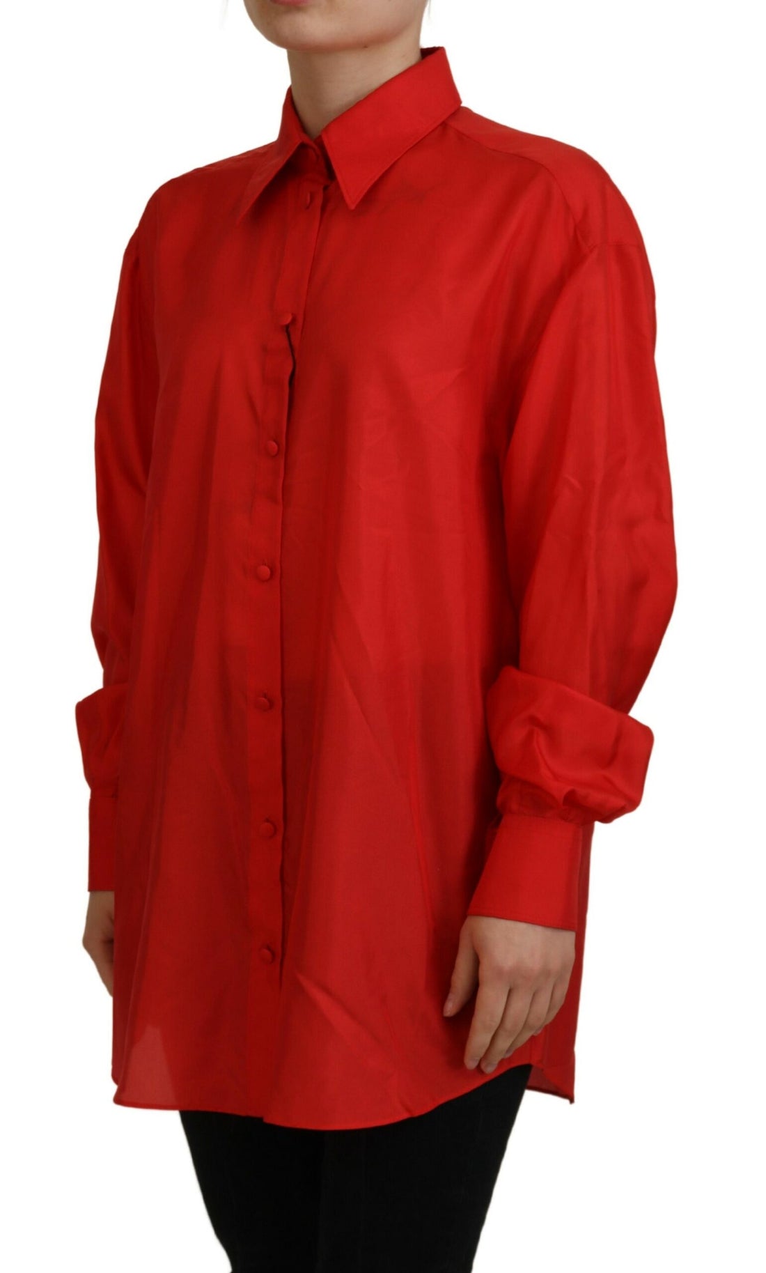 Dolce & Gabbana Red Silk Collared Long Sleeves Dress Shirt Top - Whispers Of Wisdom Clothing