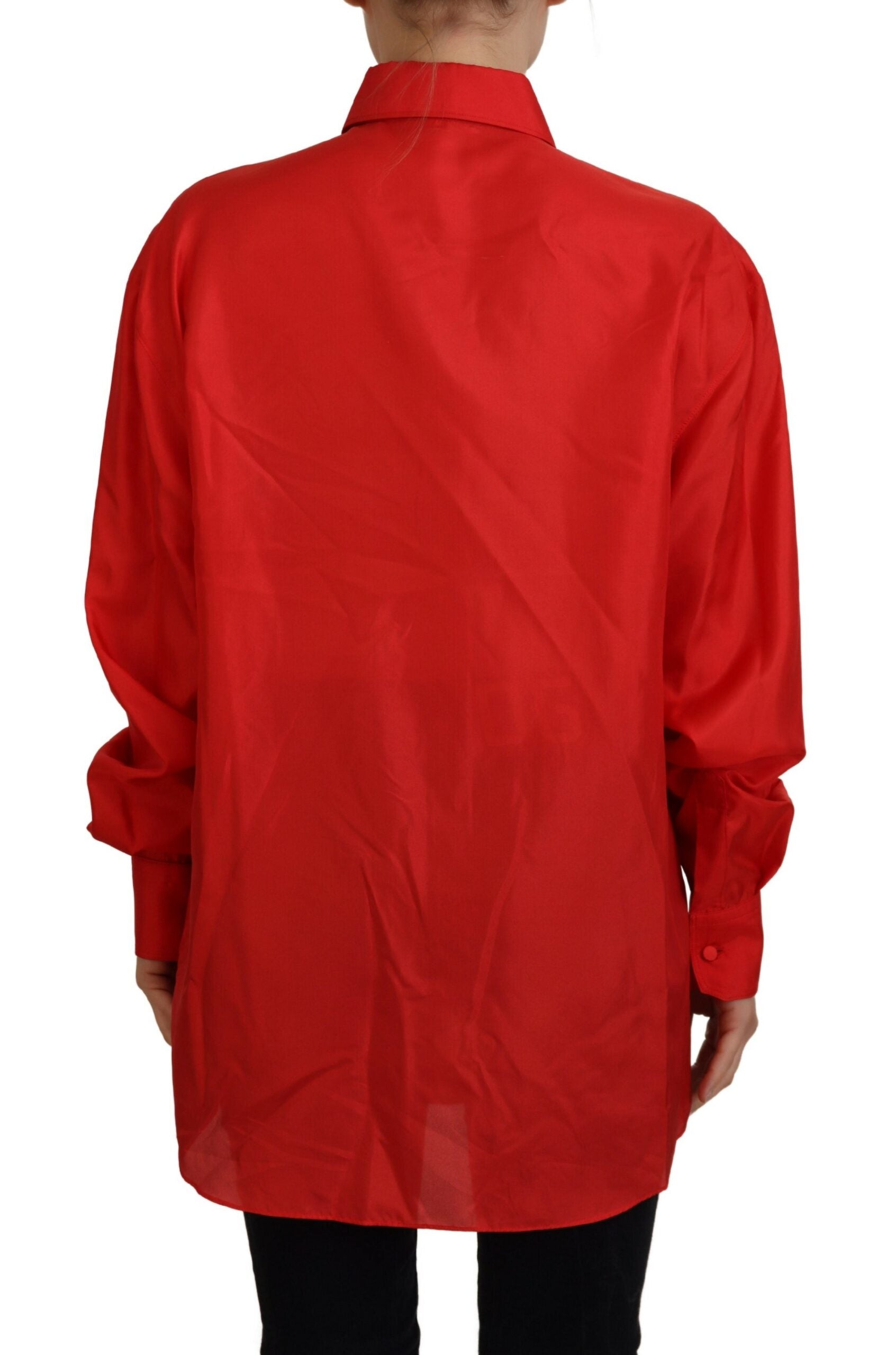 Dolce & Gabbana Red Silk Collared Long Sleeves Dress Shirt Top - Whispers Of Wisdom Clothing
