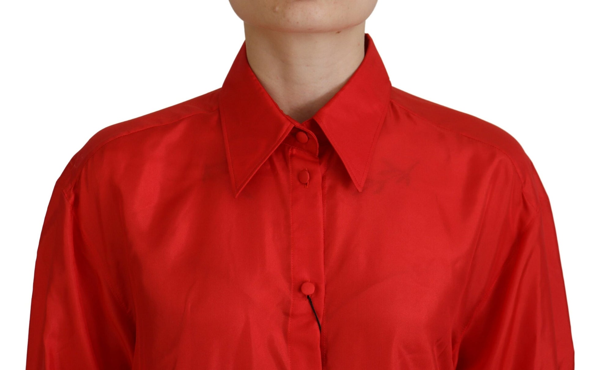 Dolce & Gabbana Red Silk Collared Long Sleeves Dress Shirt Top - Whispers Of Wisdom Clothing