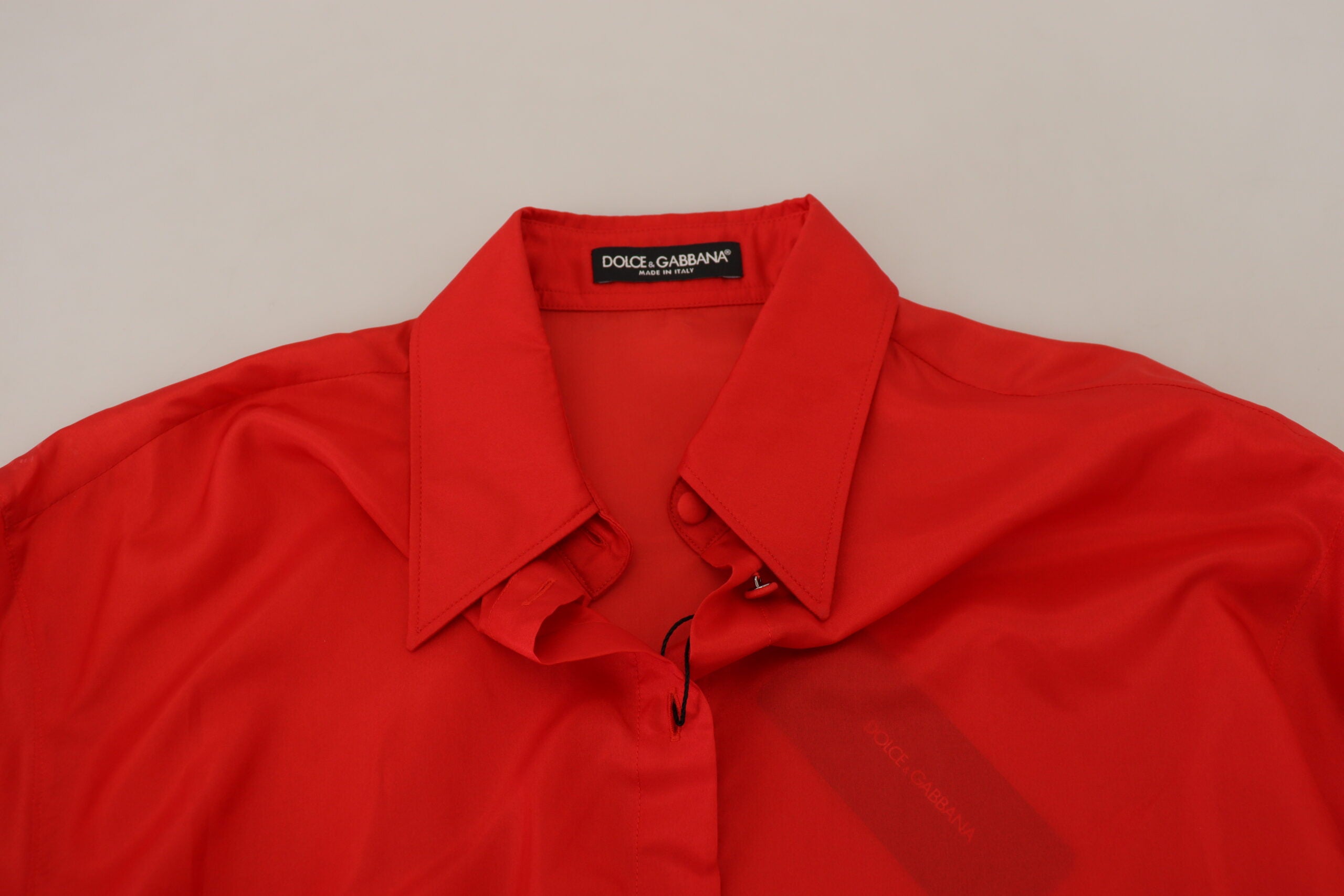 Dolce & Gabbana Red Silk Collared Long Sleeves Dress Shirt Top - Whispers Of Wisdom Clothing