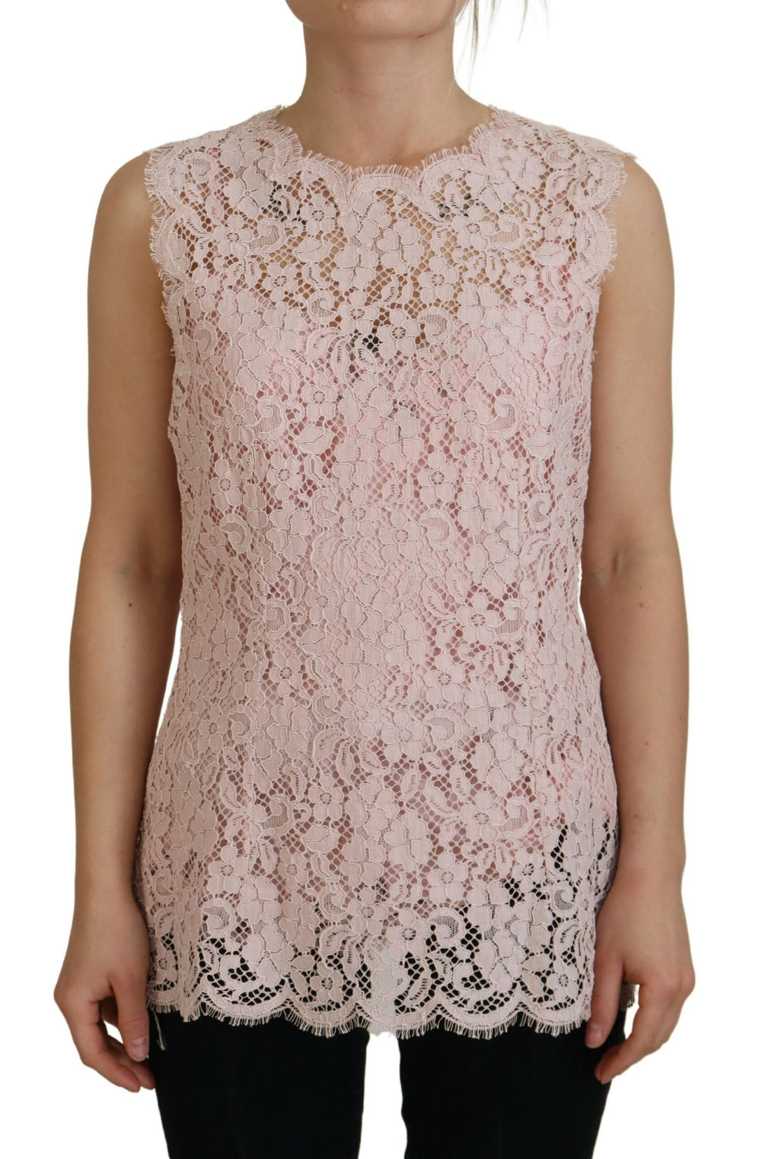 Dolce & Gabbana Pink Floral Lace Sleeveless Tank Blouse Top - Whispers Of Wisdom Clothing