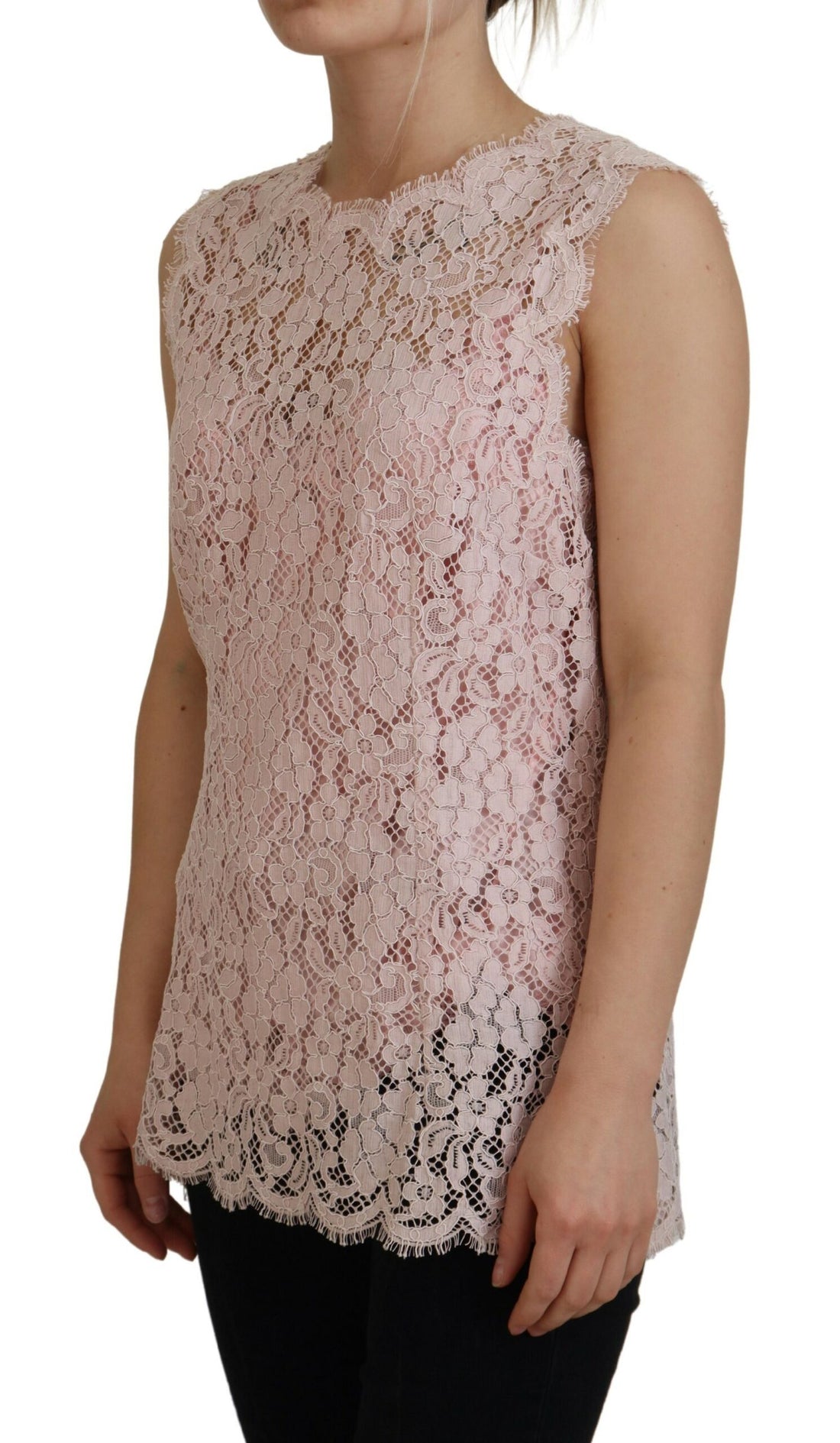 Dolce & Gabbana Pink Floral Lace Sleeveless Tank Blouse Top - Whispers Of Wisdom Clothing