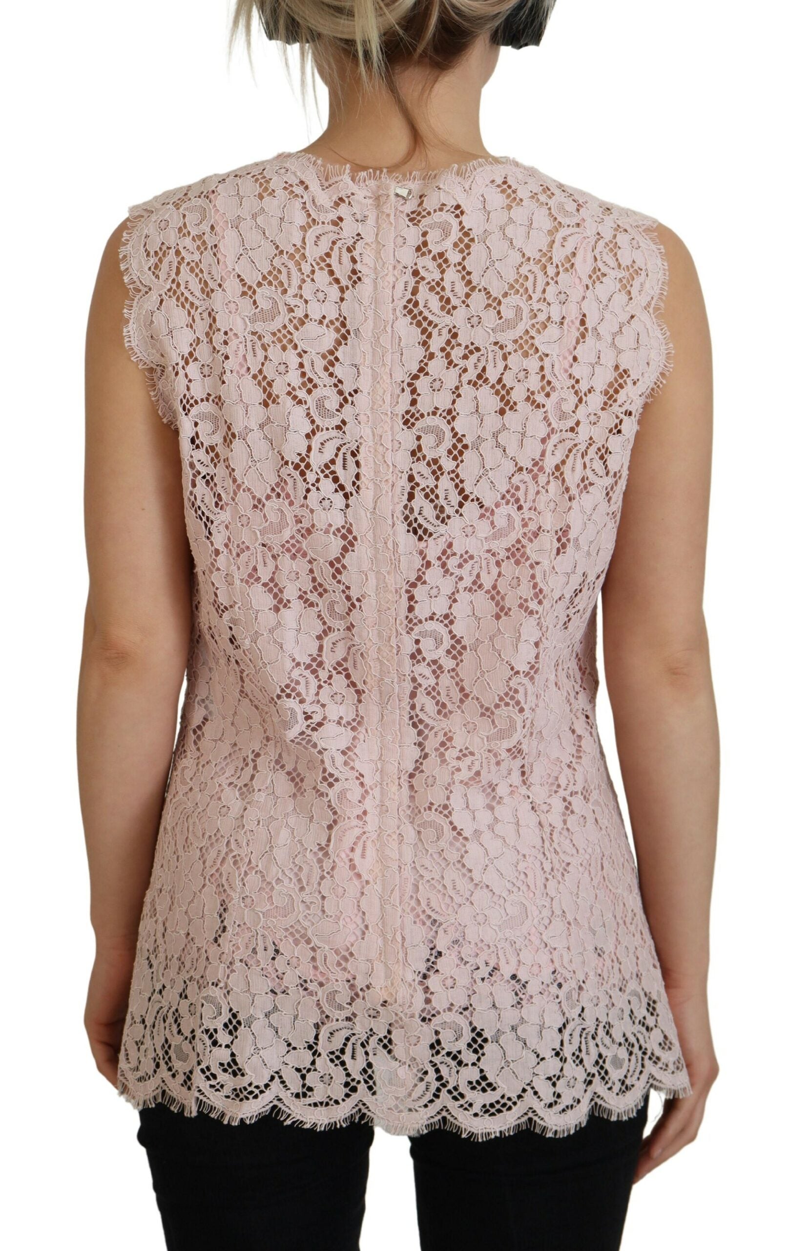 Dolce & Gabbana Pink Floral Lace Sleeveless Tank Blouse Top - Whispers Of Wisdom Clothing