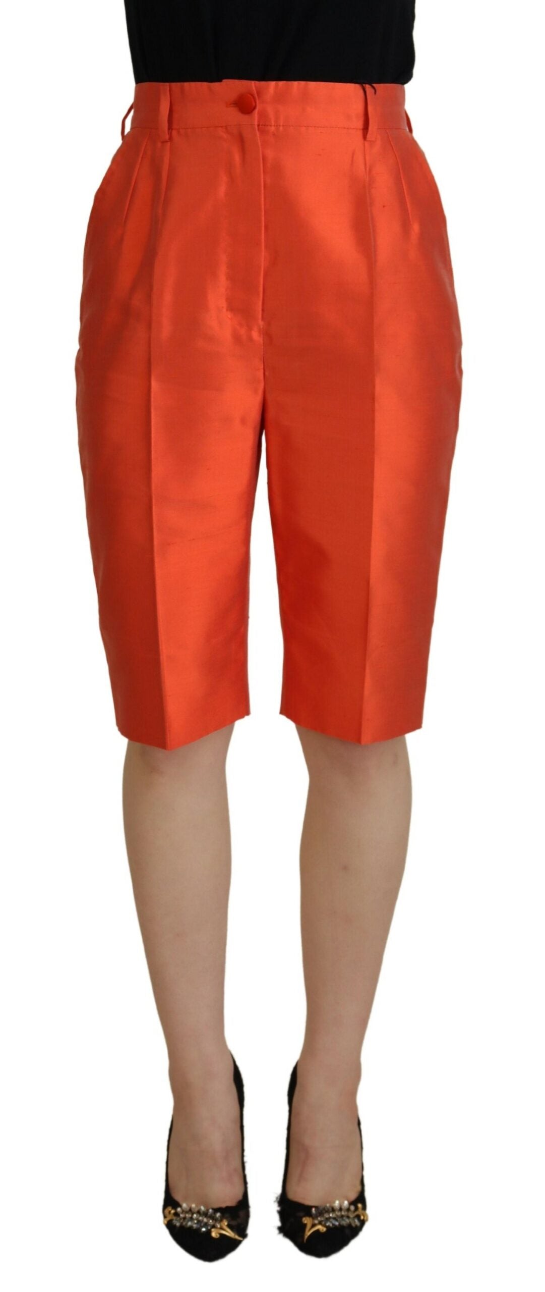 Dolce & Gabbana Orange Silk High Waist Cropped Pants - Whispers Of Wisdom Clothing