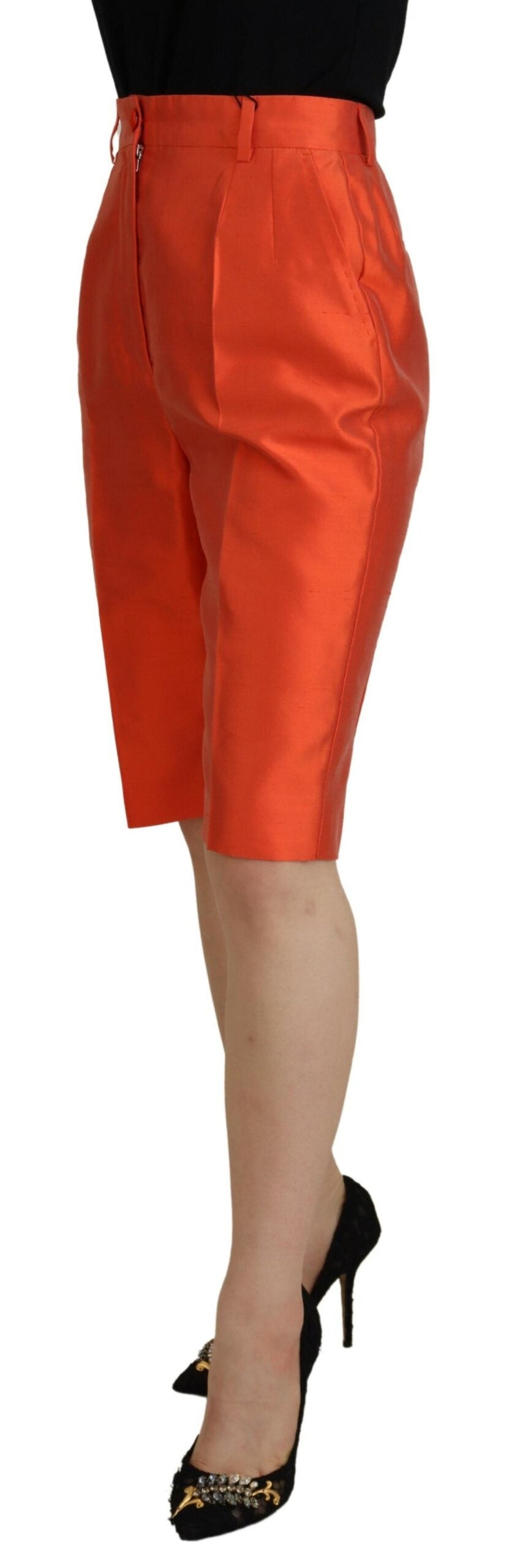 Dolce & Gabbana Orange Silk High Waist Cropped Pants - Whispers Of Wisdom Clothing
