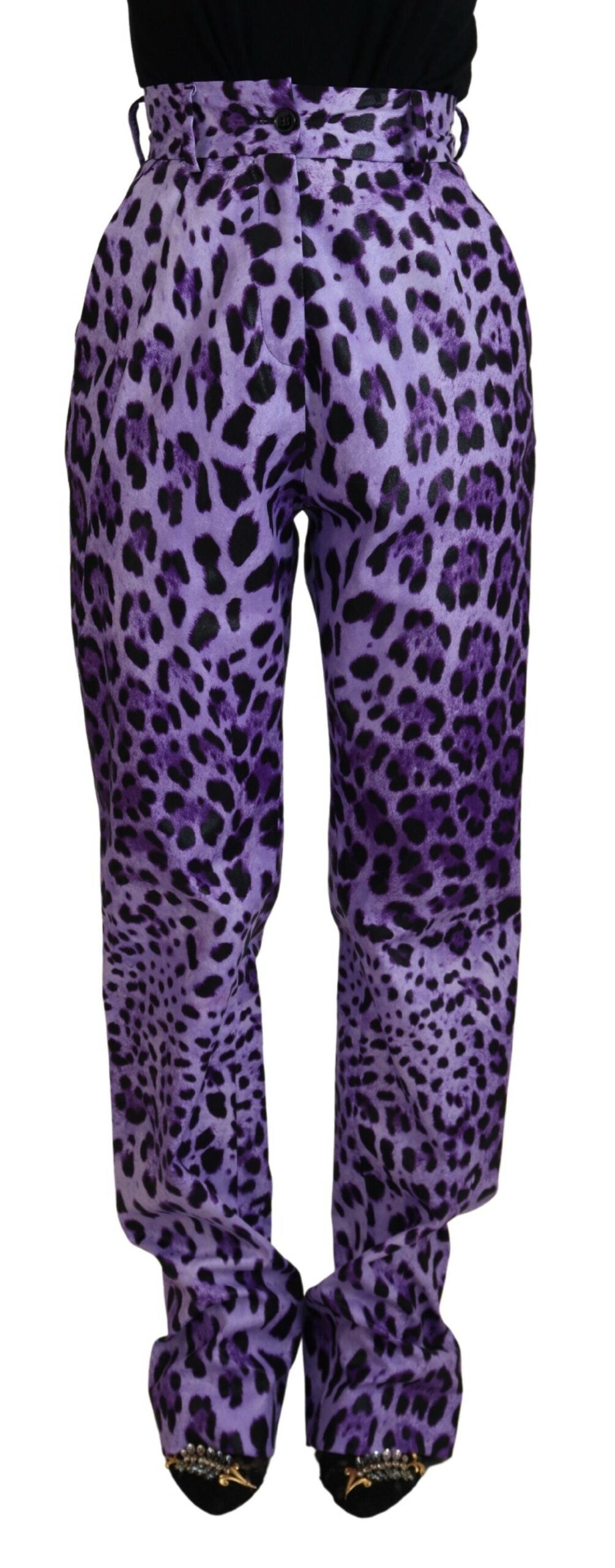 Dolce & Gabbana Purple Leopard Print High Waist Pants - Whispers Of Wisdom Clothing