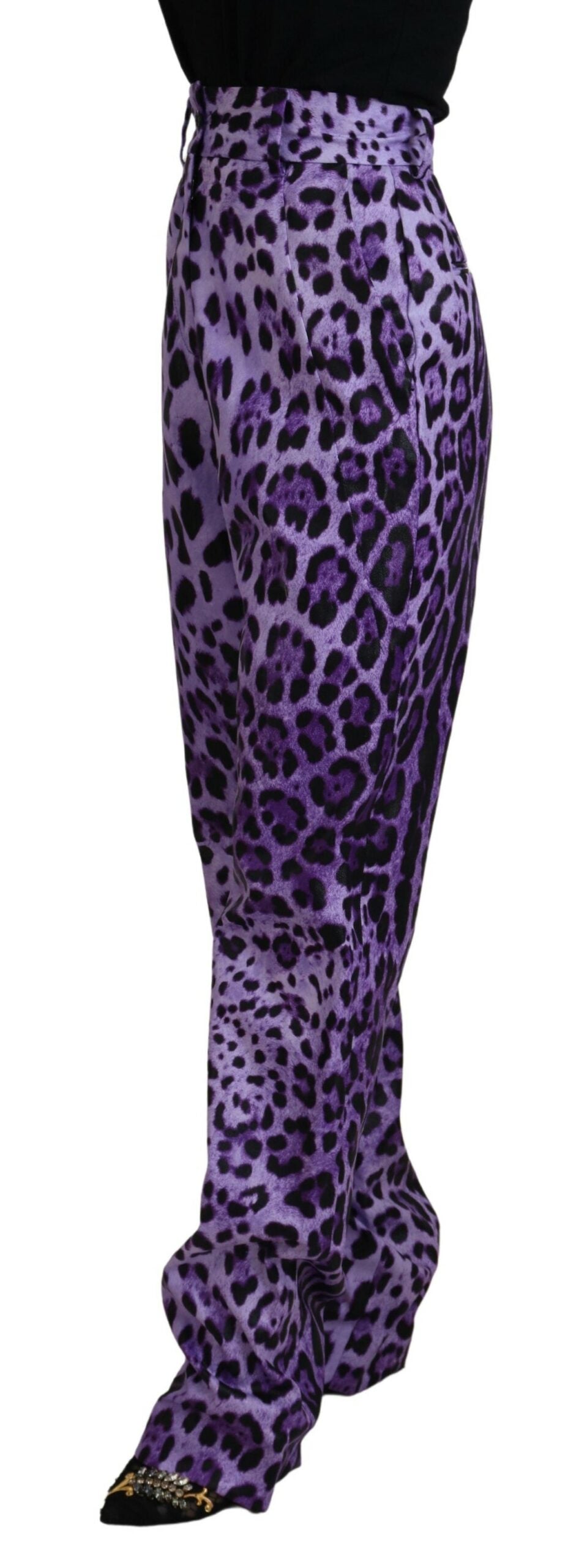 Dolce & Gabbana Purple Leopard Print High Waist Pants - Whispers Of Wisdom Clothing