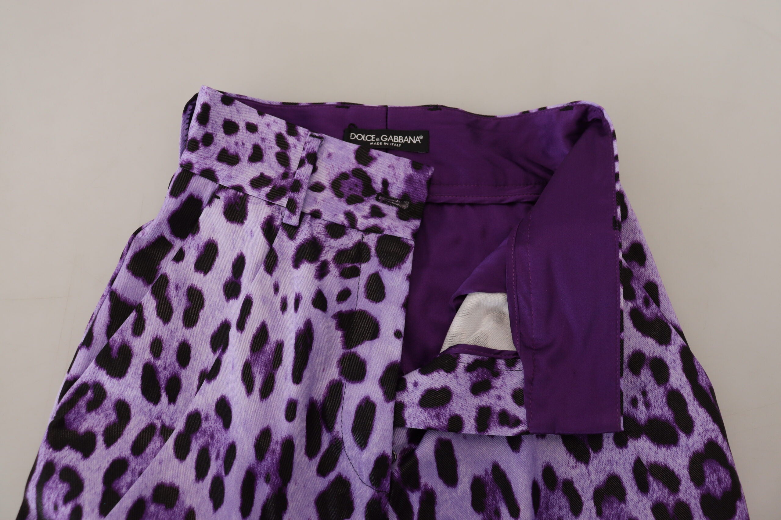 Dolce & Gabbana Purple Leopard Print High Waist Pants - Whispers Of Wisdom Clothing