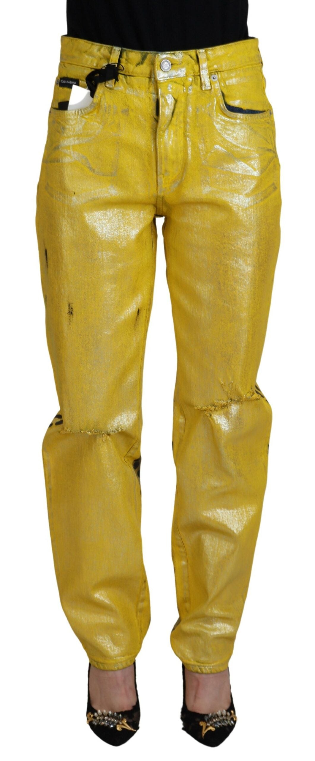 Dolce & Gabbana Yellow Leopard Cotton Straight Denim Jeans - Whispers Of Wisdom Clothing