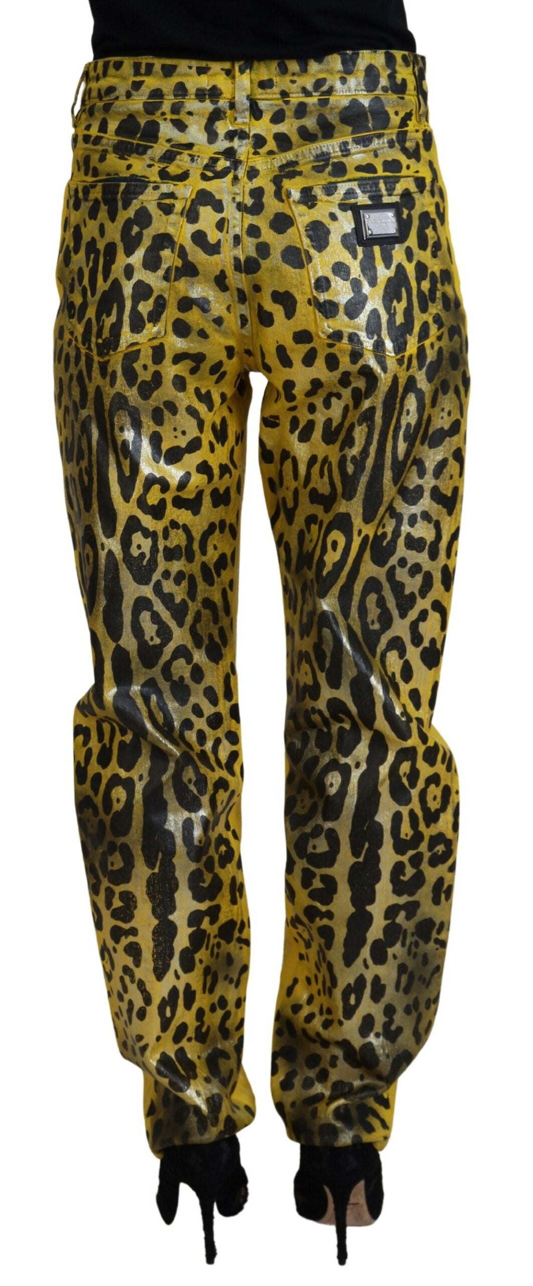 Dolce & Gabbana Yellow Leopard Cotton Straight Denim Jeans - Whispers Of Wisdom Clothing