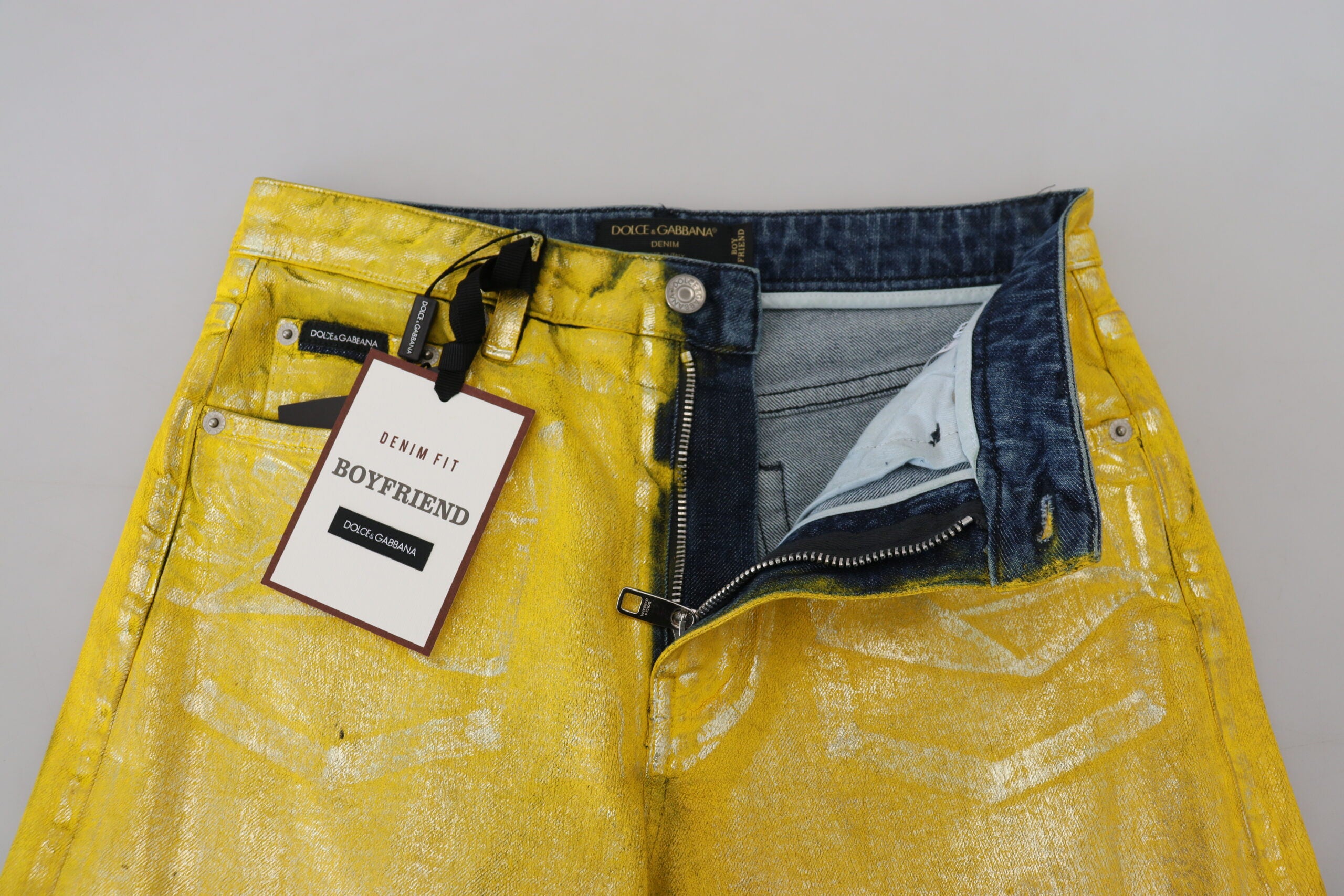 Dolce & Gabbana Yellow Leopard Cotton Straight Denim Jeans - Whispers Of Wisdom Clothing