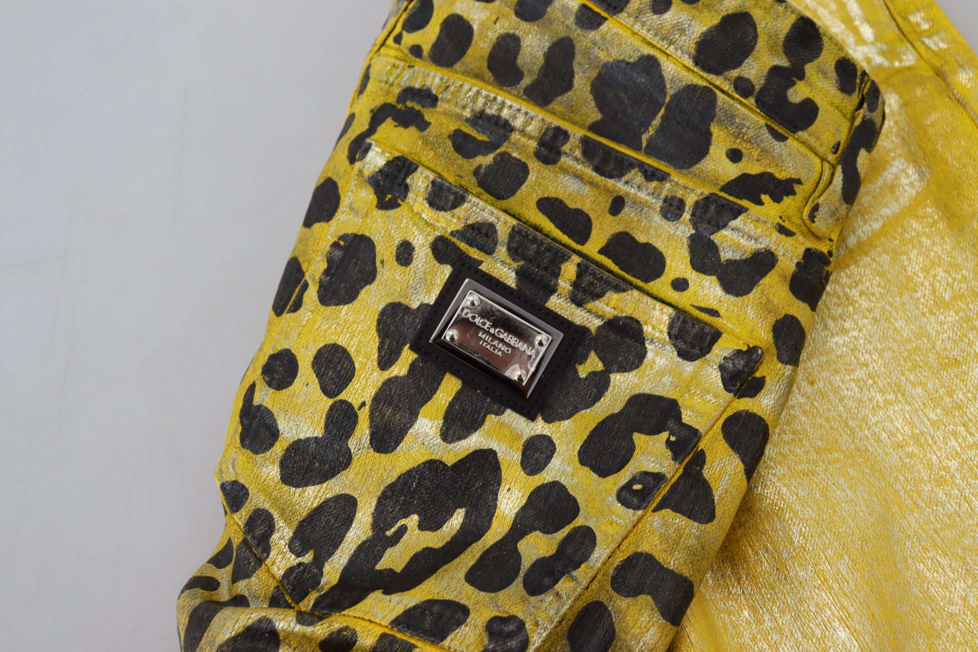 Dolce & Gabbana Yellow Leopard Cotton Straight Denim Jeans - Whispers Of Wisdom Clothing