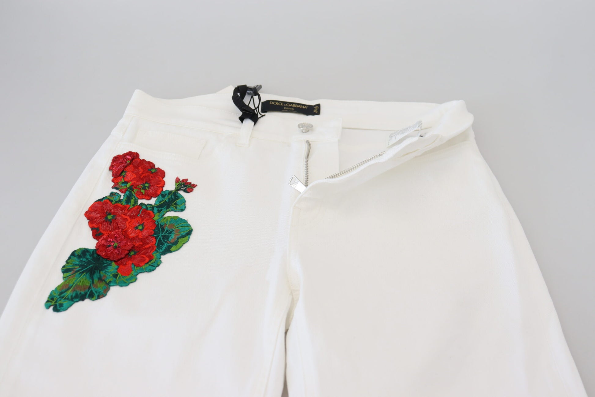 Dolce & Gabbana White Floral Embroidery Skinny Denim Jeans - Whispers Of Wisdom Clothing