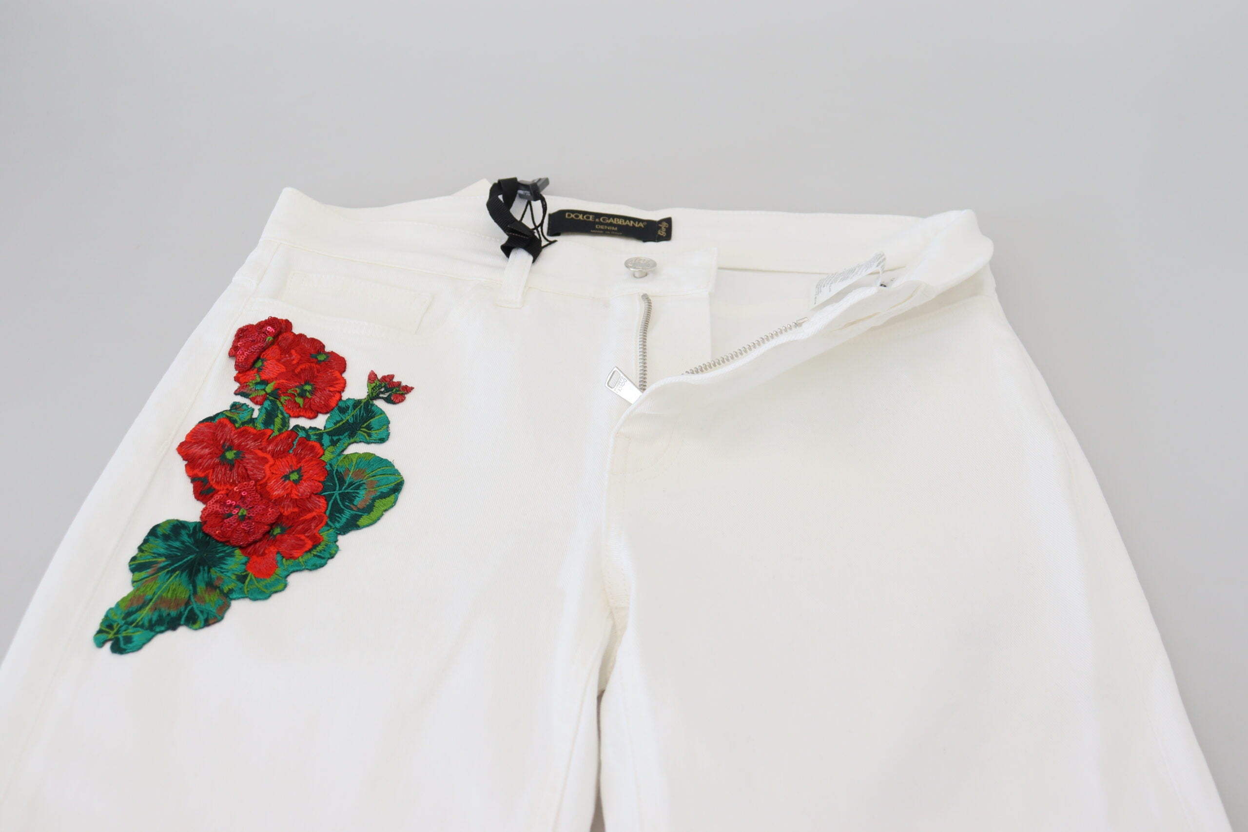 Dolce & Gabbana White Floral Embroidery Skinny Denim Jeans - Whispers Of Wisdom Clothing