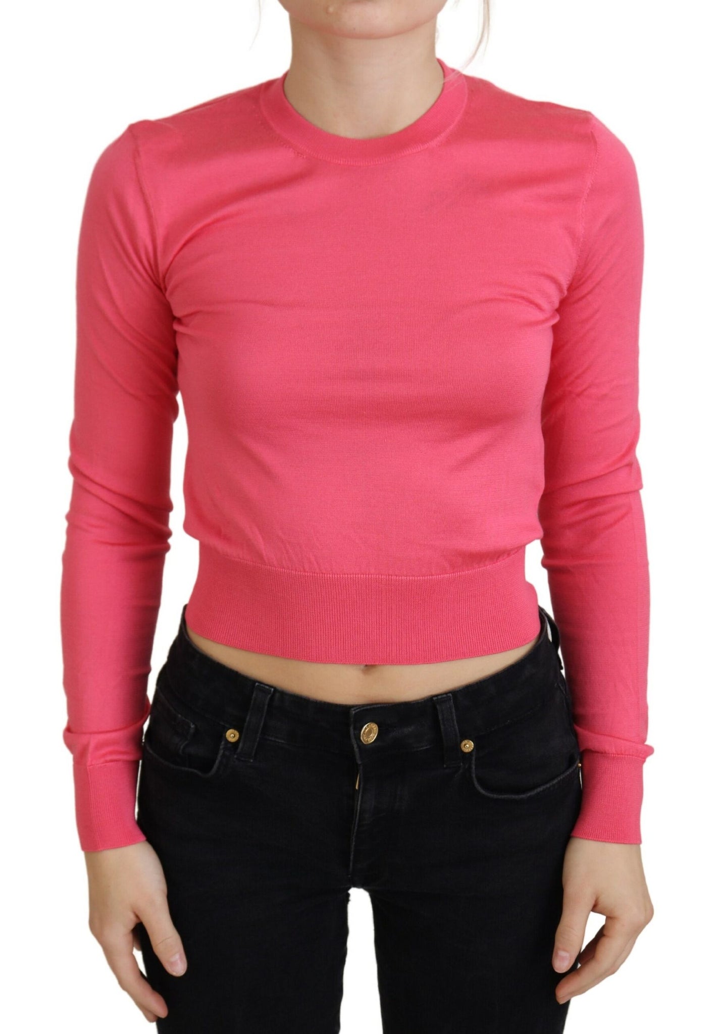 Dolce & Gabbana Pink Silk Cropped Crewneck Pullover Sweater - Whispers Of Wisdom Clothing