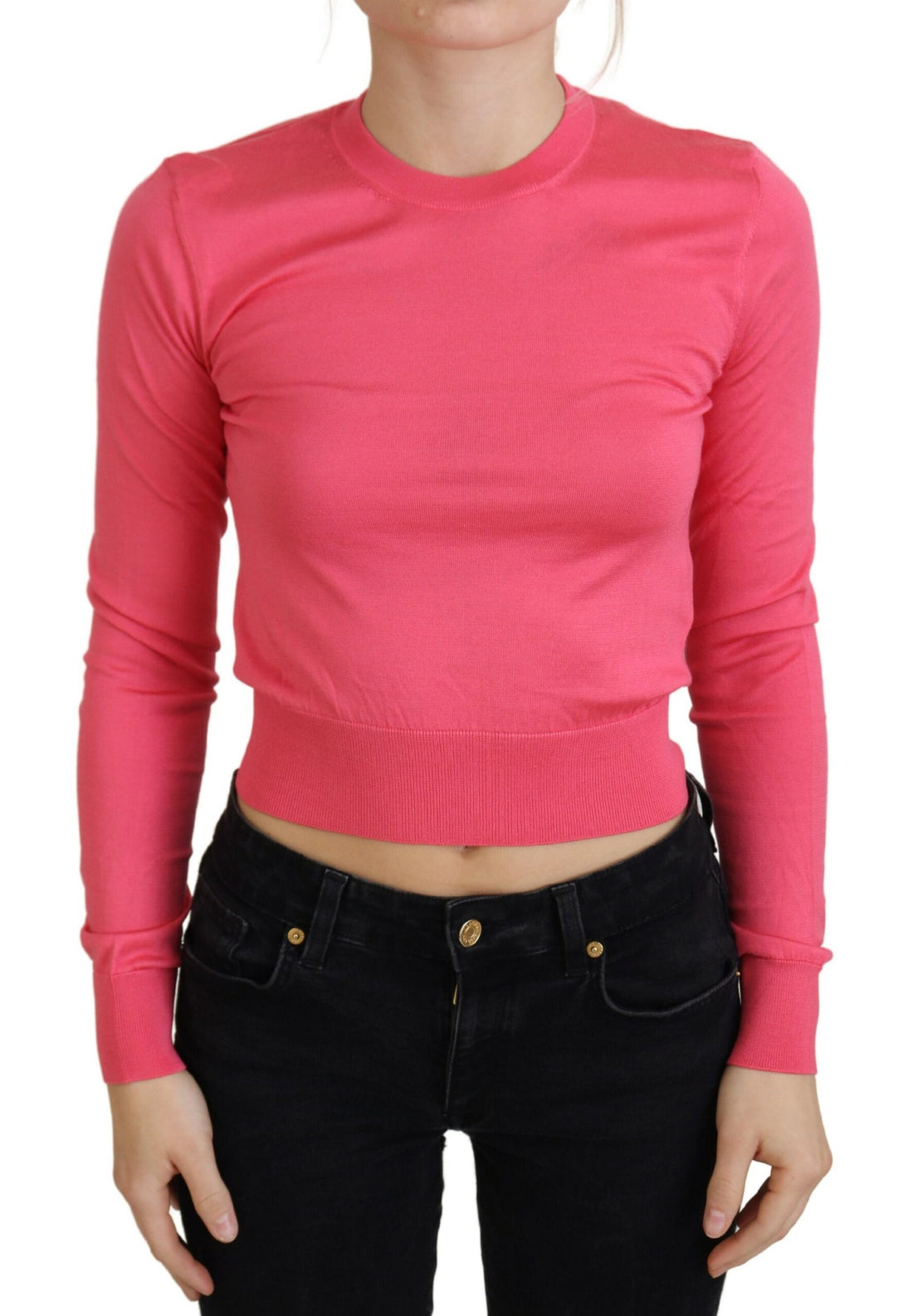 Dolce & Gabbana Pink Silk Cropped Crewneck Pullover Sweater - Whispers Of Wisdom Clothing