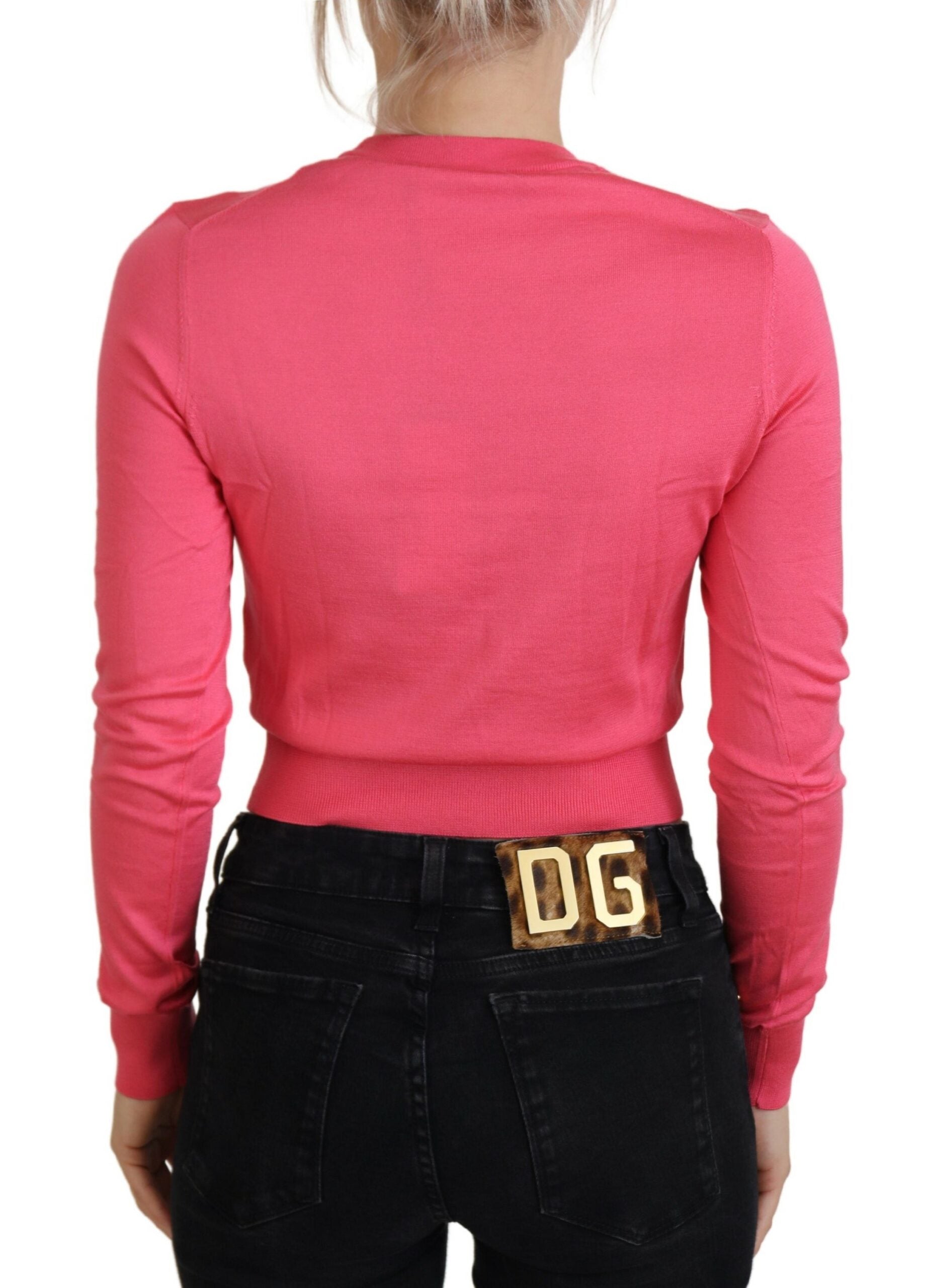 Dolce & Gabbana Pink Silk Cropped Crewneck Pullover Sweater - Whispers Of Wisdom Clothing