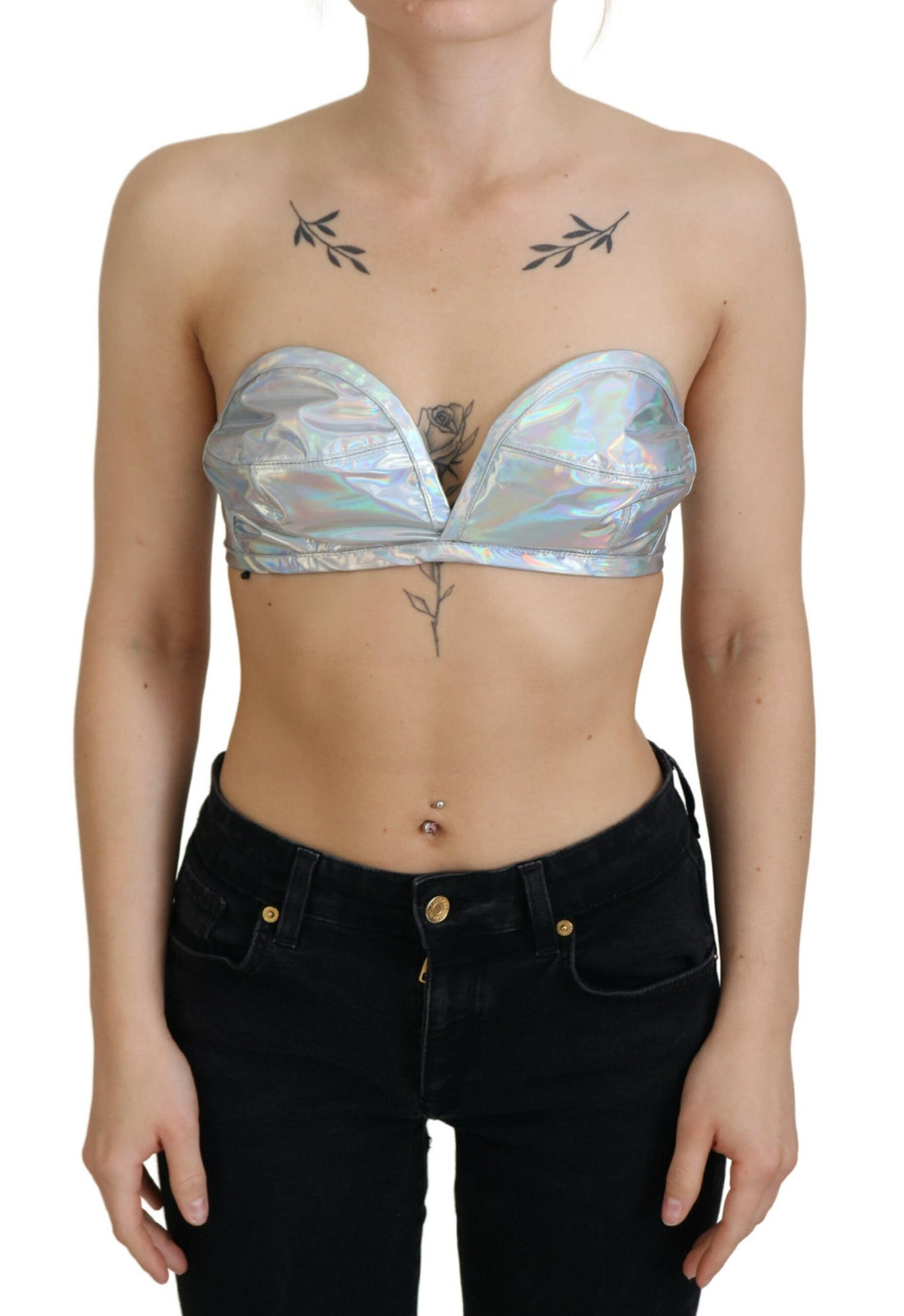 Dolce & Gabbana Silver Holographic Effect Bustier Brassiere Top - Whispers Of Wisdom Clothing