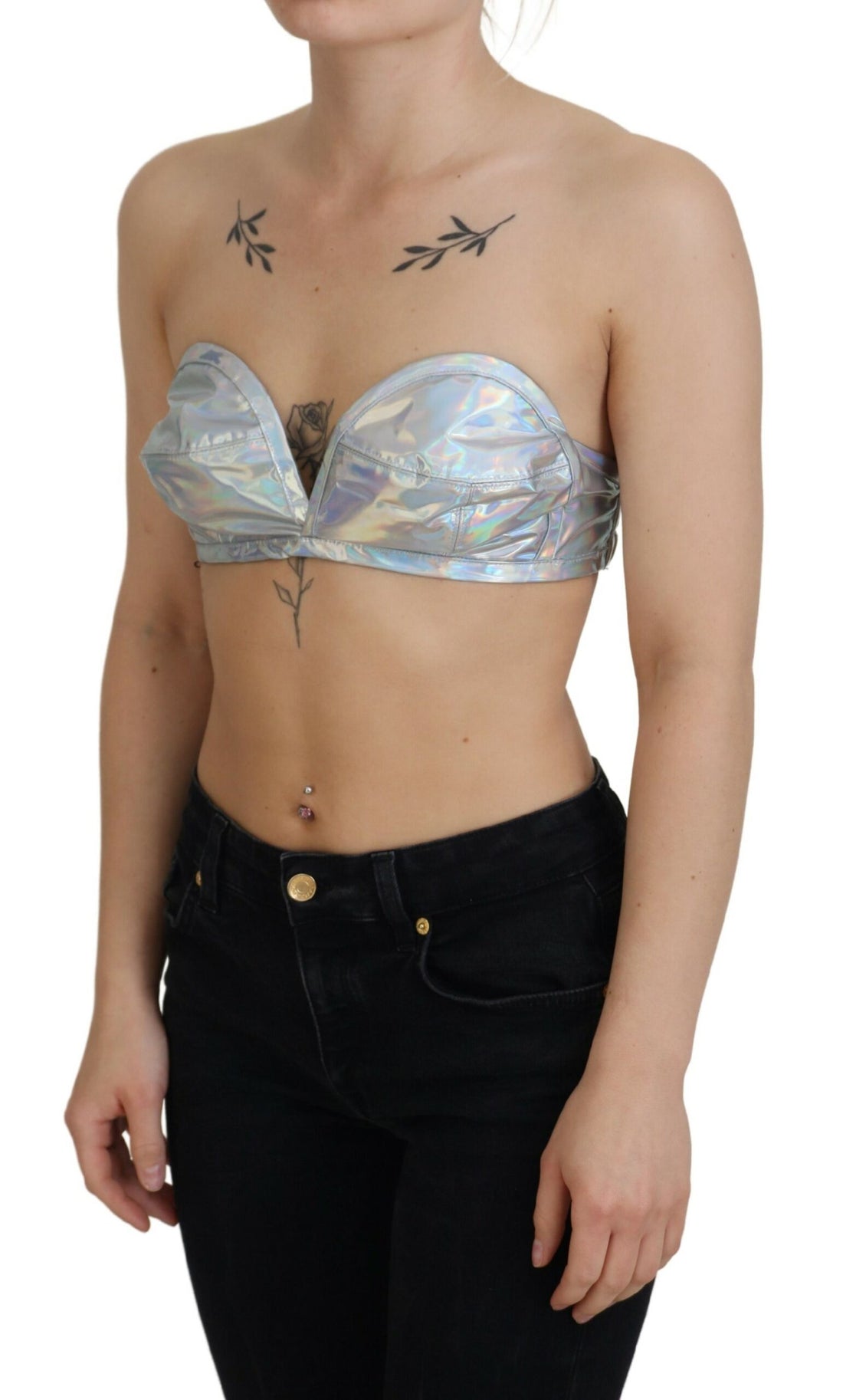Dolce & Gabbana Silver Holographic Effect Bustier Brassiere Top - Whispers Of Wisdom Clothing