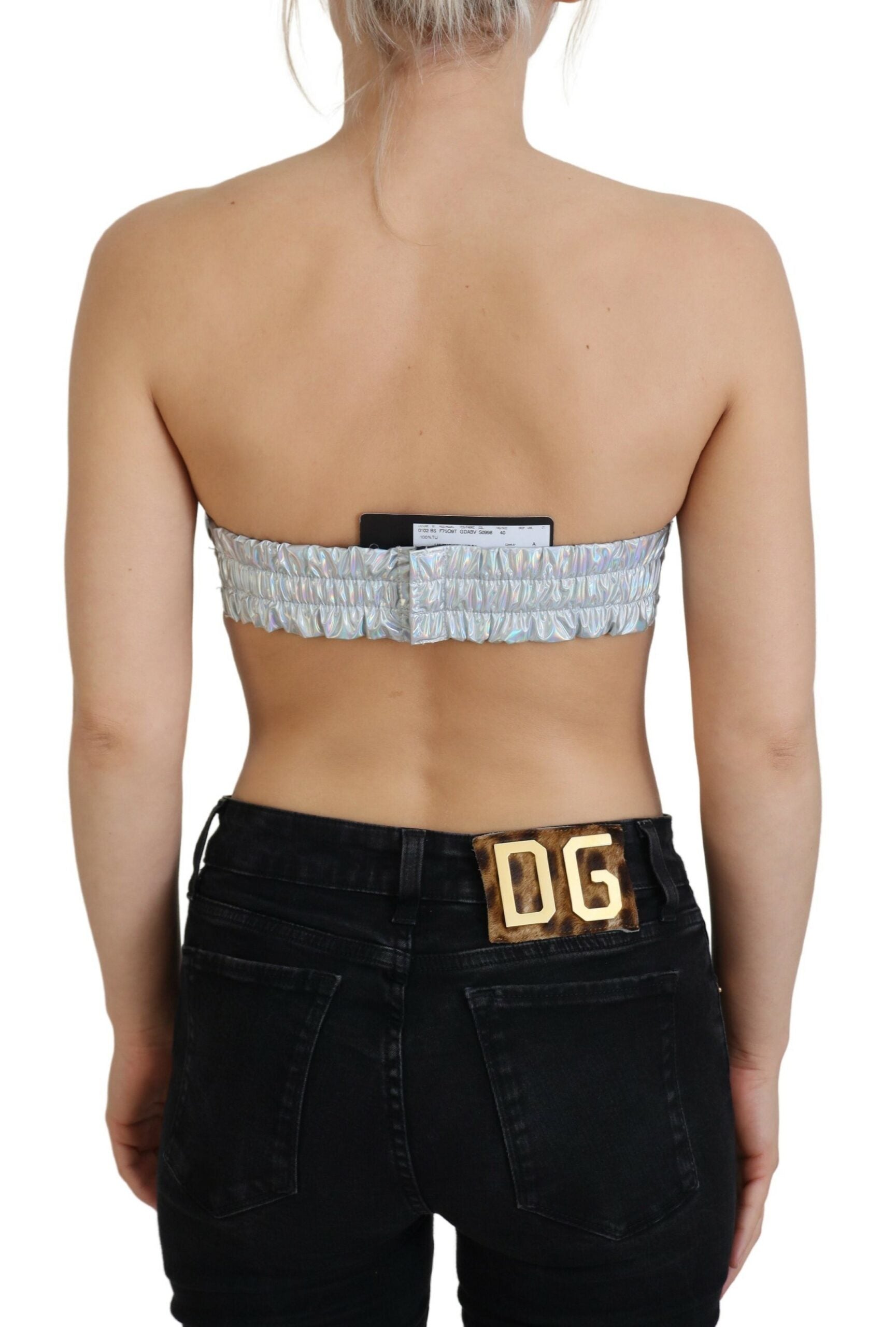 Dolce & Gabbana Silver Holographic Effect Bustier Brassiere Top - Whispers Of Wisdom Clothing