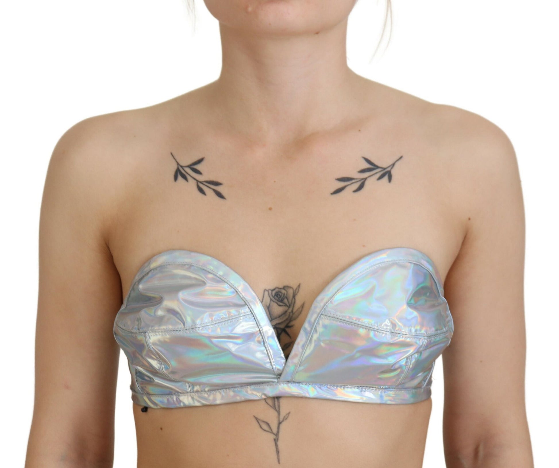 Dolce & Gabbana Silver Holographic Effect Bustier Brassiere Top - Whispers Of Wisdom Clothing
