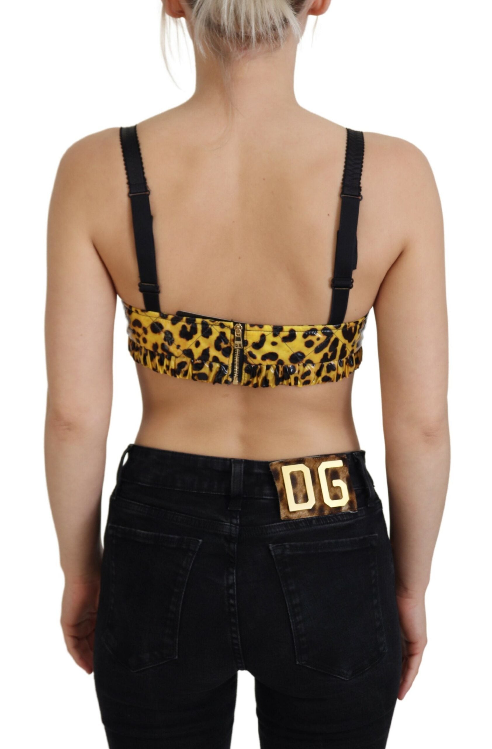 Dolce & Gabbana Yellow Leopard Cropped Bustier Corset Bra Top - Whispers Of Wisdom Clothing