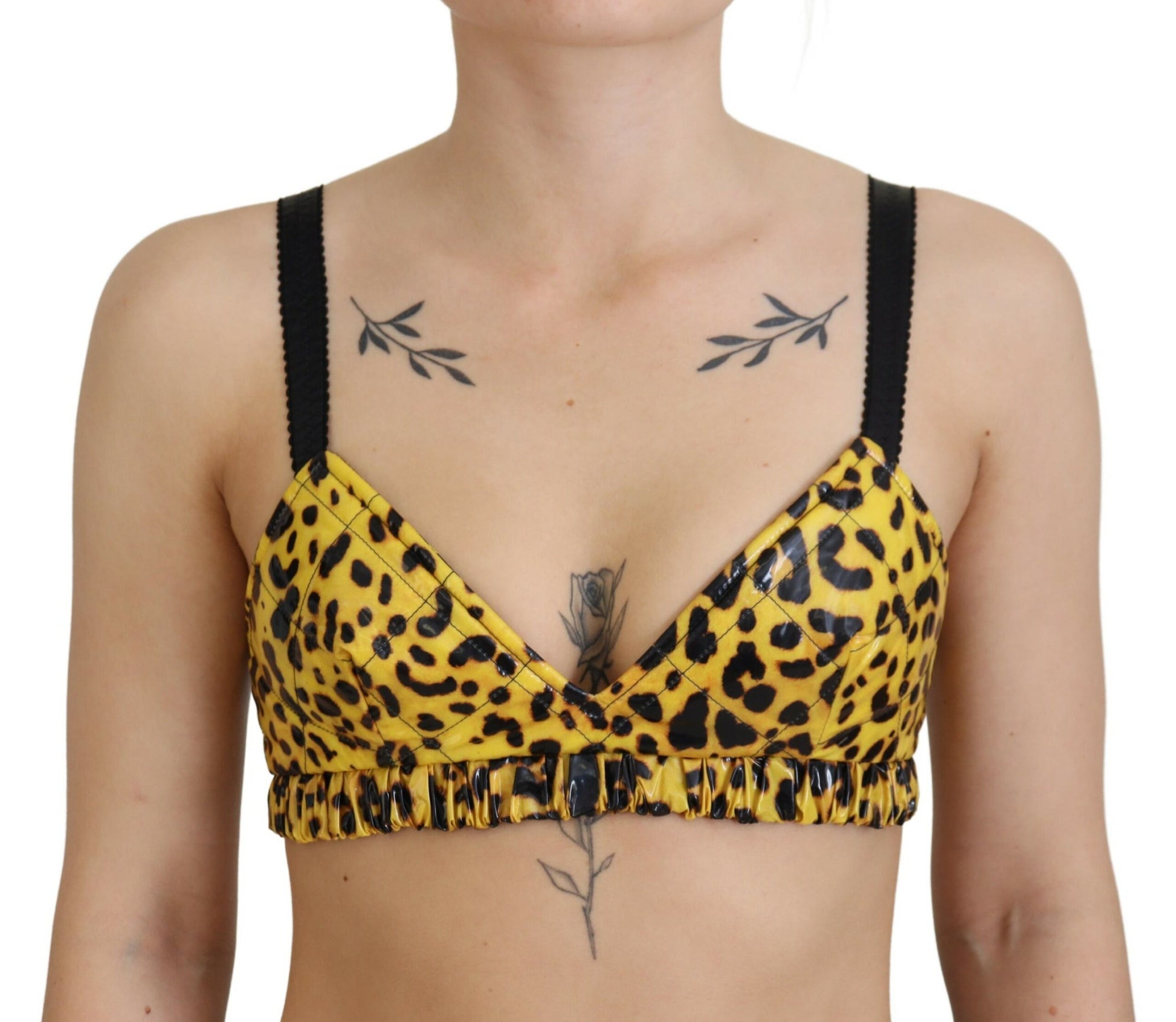 Dolce & Gabbana Yellow Leopard Cropped Bustier Corset Bra Top - Whispers Of Wisdom Clothing