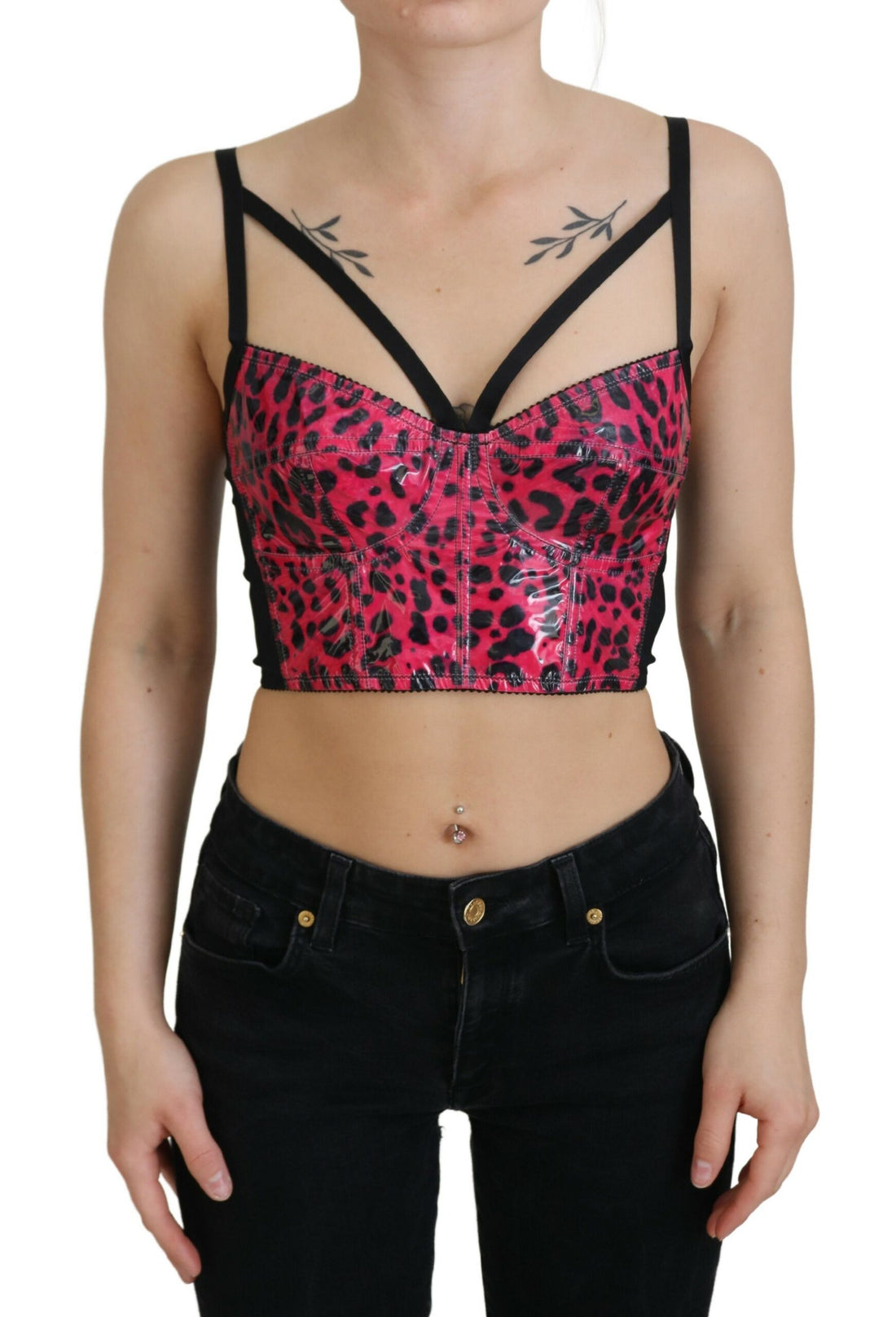 Dolce & Gabbana Pink Leopard Print Cropped Bustier Corset Top - Whispers Of Wisdom Clothing