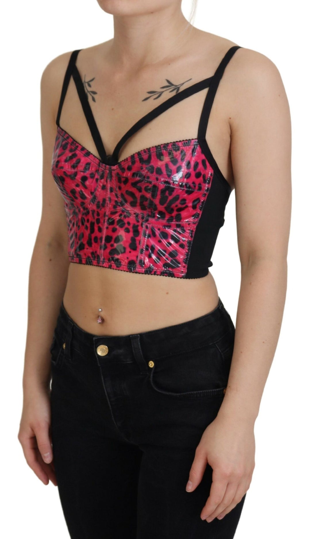 Dolce & Gabbana Pink Leopard Print Cropped Bustier Corset Top - Whispers Of Wisdom Clothing