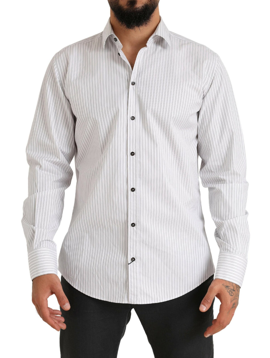 Dolce & Gabbana White MARTINI Cotton Stripe Dress Formal Shirt - Whispers Of Wisdom Clothing