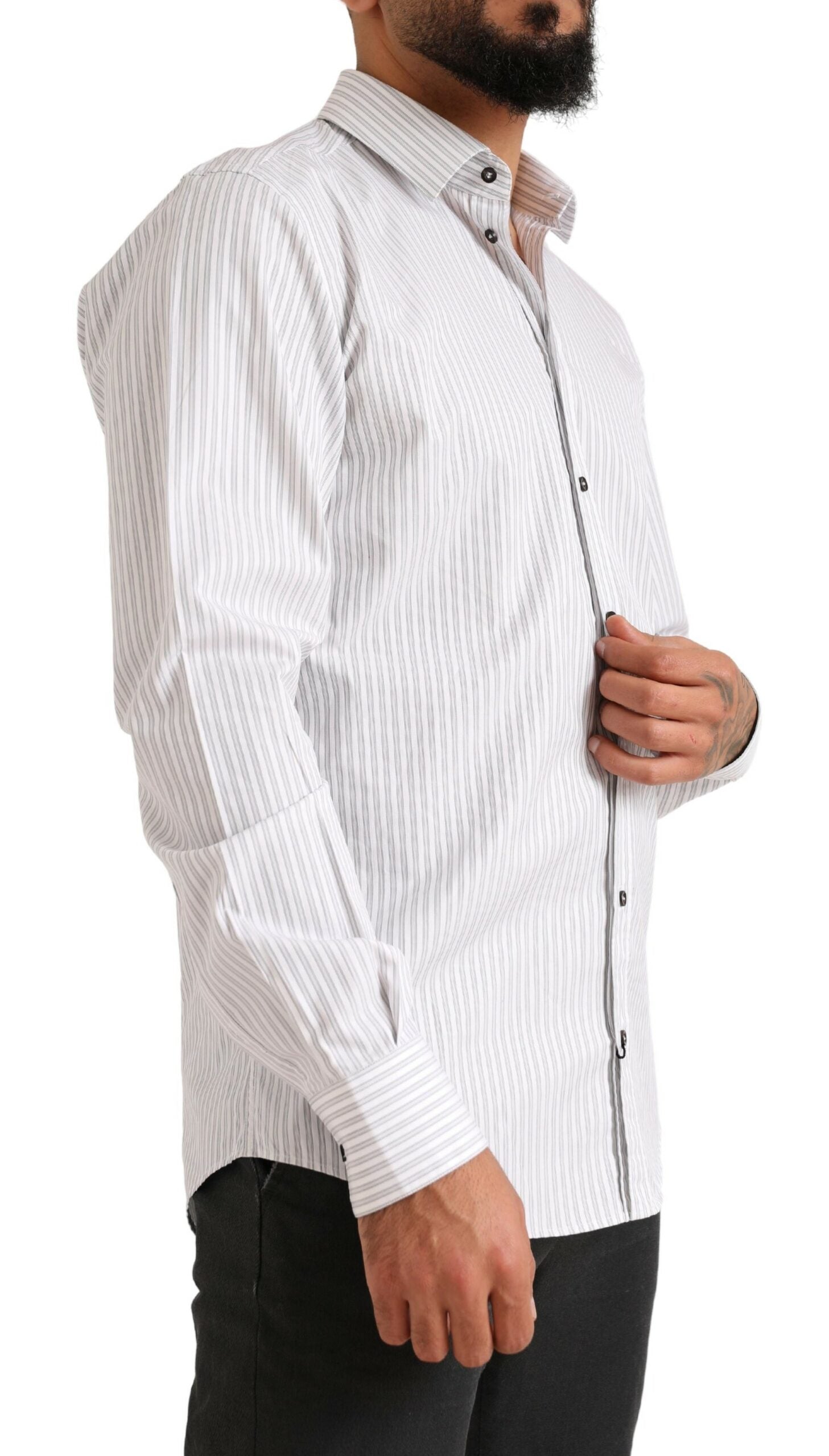 Dolce & Gabbana White MARTINI Cotton Stripe Dress Formal Shirt - Whispers Of Wisdom Clothing