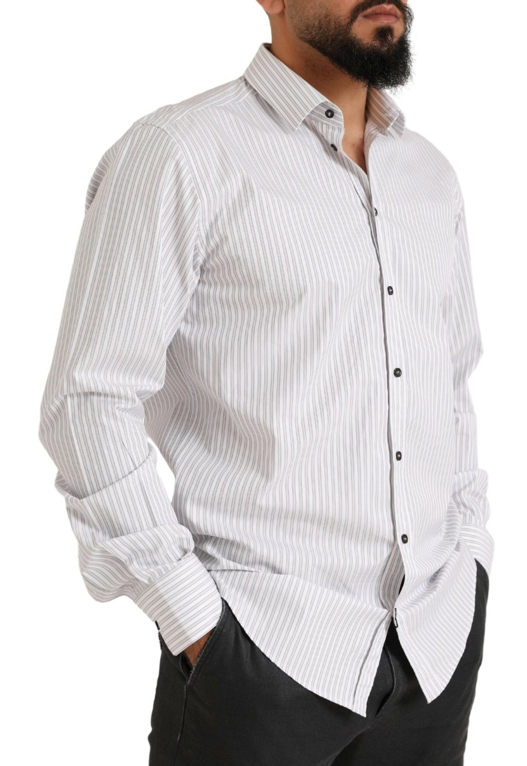 Dolce & Gabbana White MARTINI Cotton Stripe Dress Formal Shirt - Whispers Of Wisdom Clothing