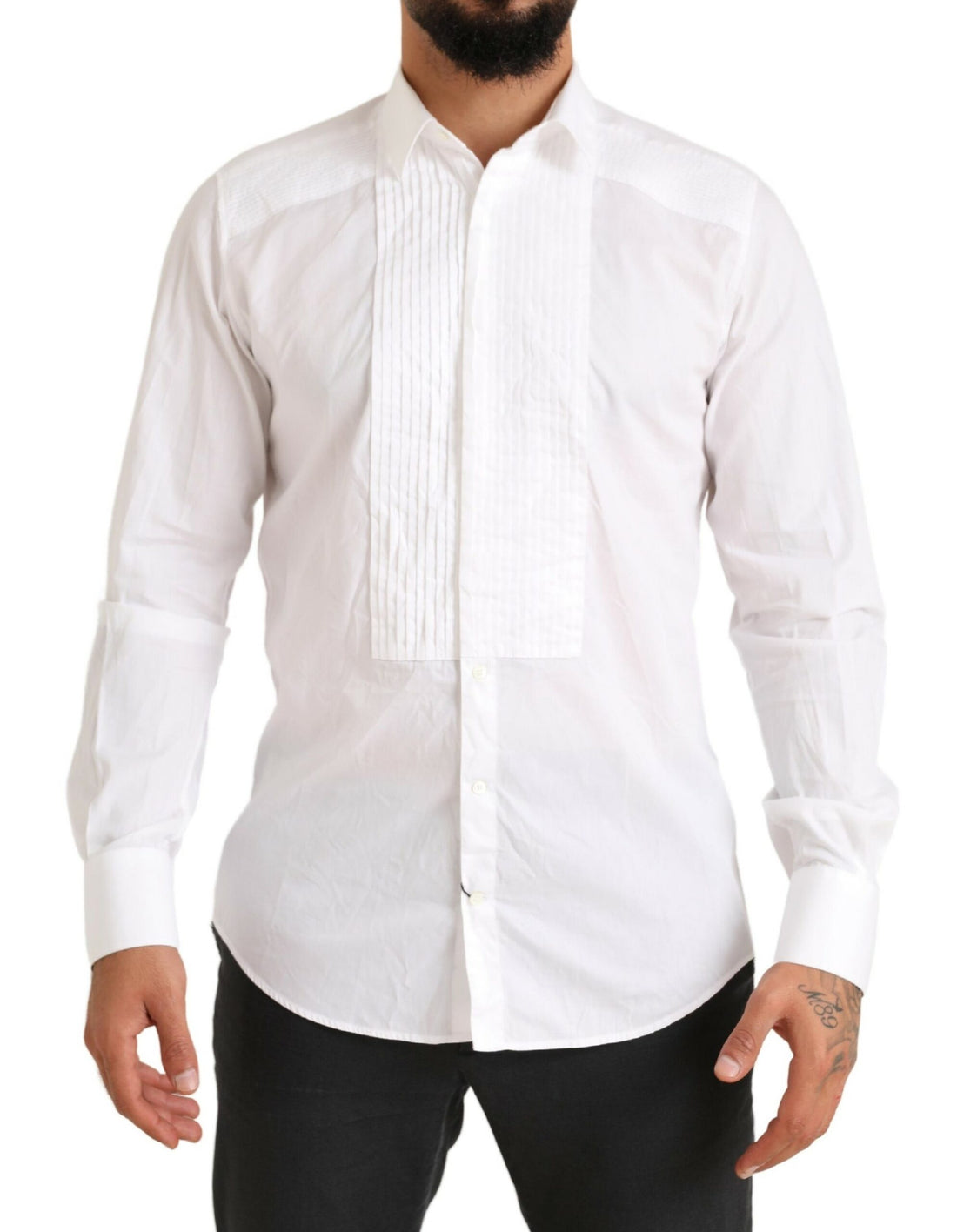 Dolce & Gabbana White GOLD Formal Cotton Tuxedo Dress Shirt - Whispers Of Wisdom Clothing