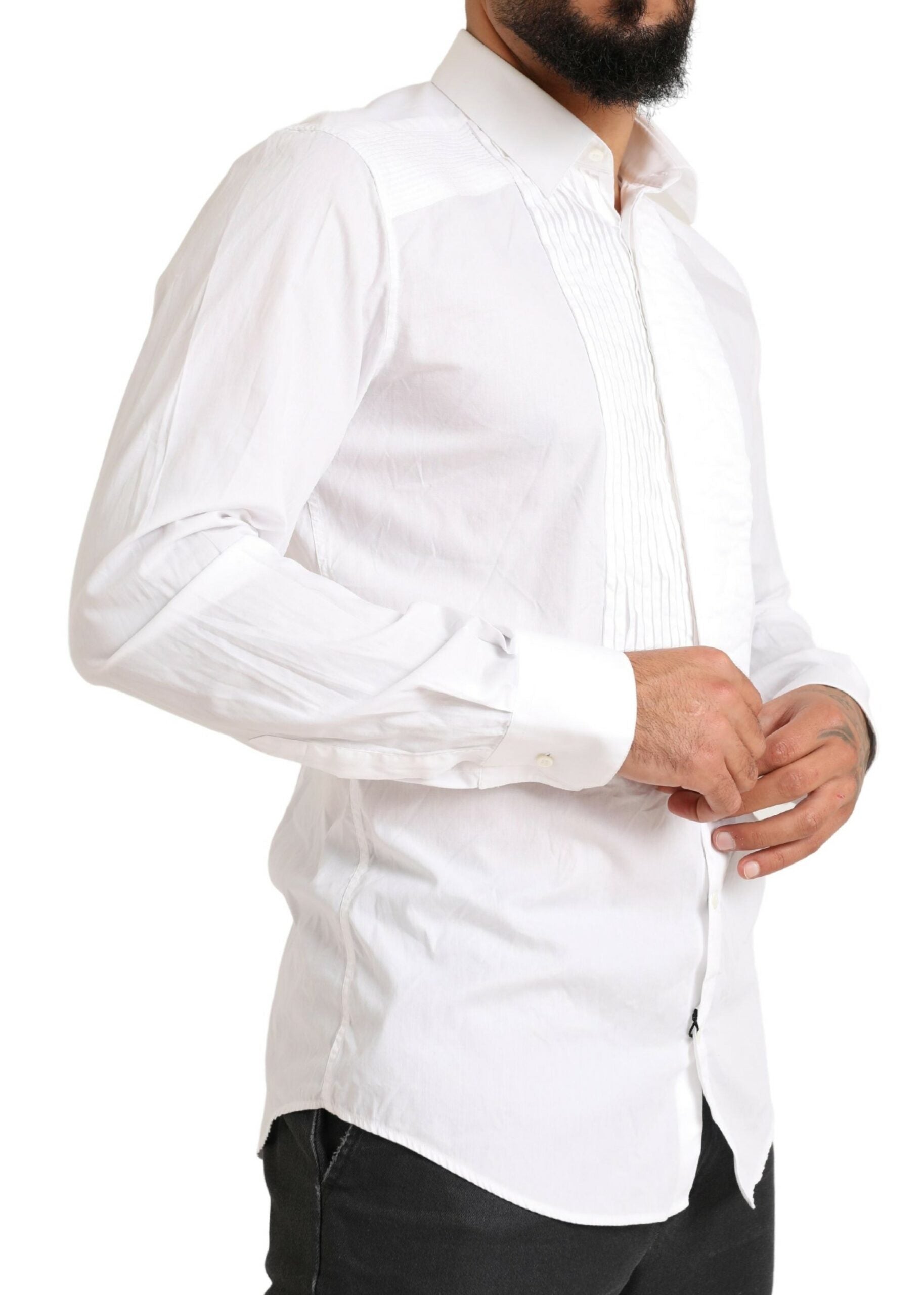 Dolce & Gabbana White GOLD Formal Cotton Tuxedo Dress Shirt - Whispers Of Wisdom Clothing