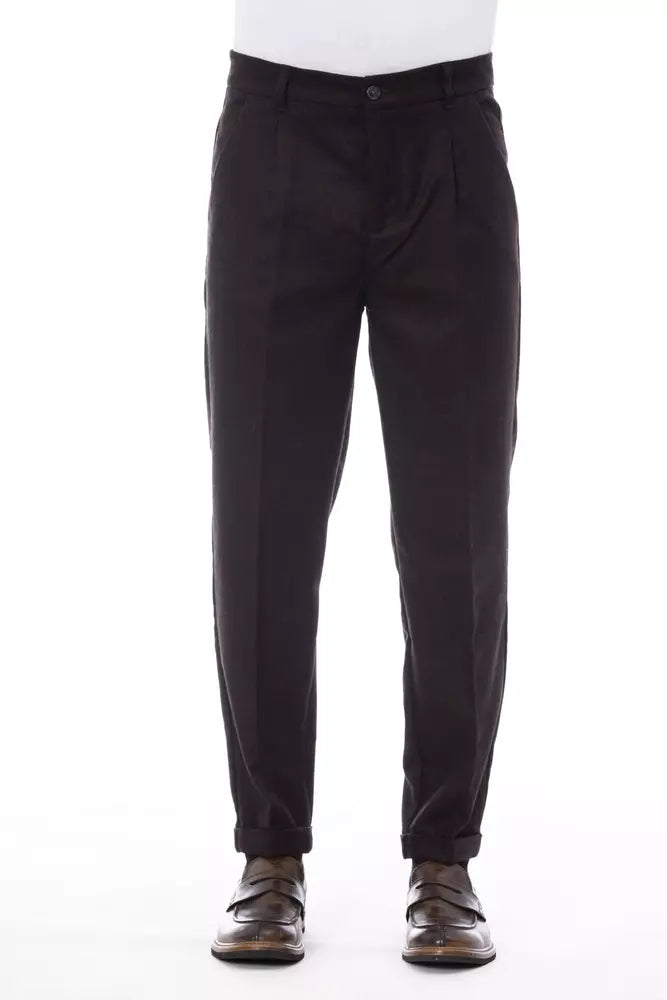 Alpha Studio Brown Wool Men's Pants