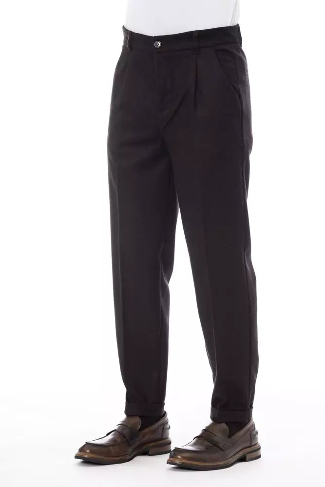 Alpha Studio Brown Wool Men's Pants