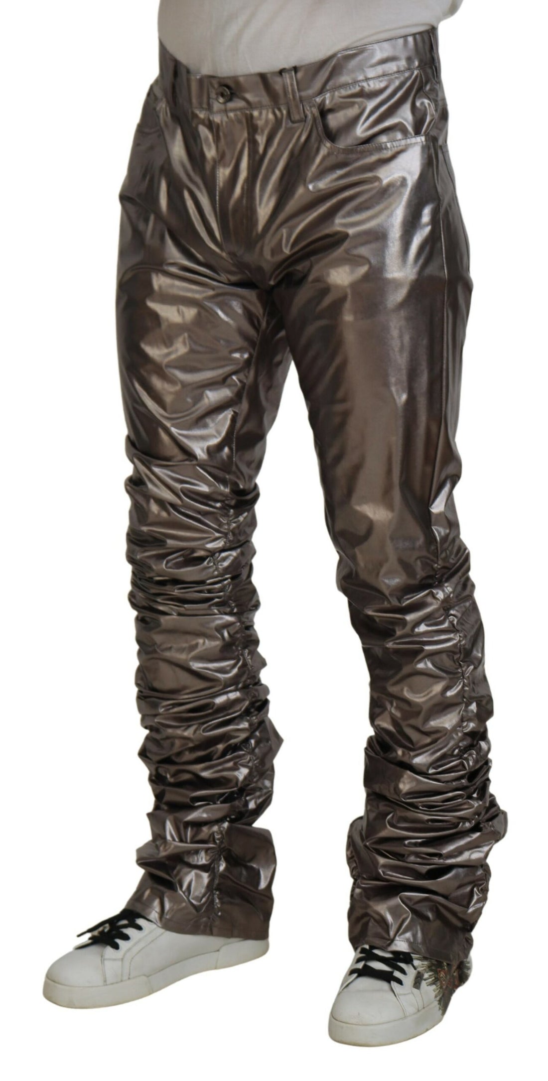 Dolce & Gabbana Silver Metallic Nylon Stretch Pants - Whispers Of Wisdom Clothing