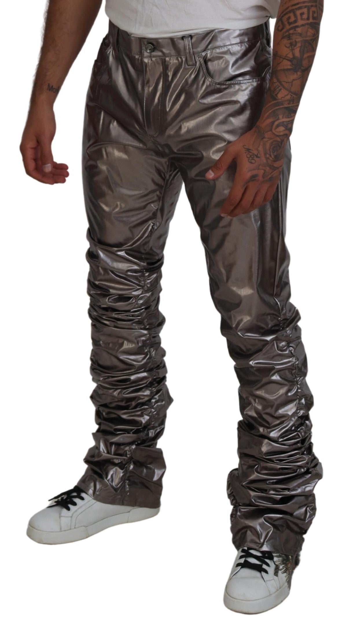 Dolce & Gabbana Silver Metallic Nylon Stretch Pants - Whispers Of Wisdom Clothing
