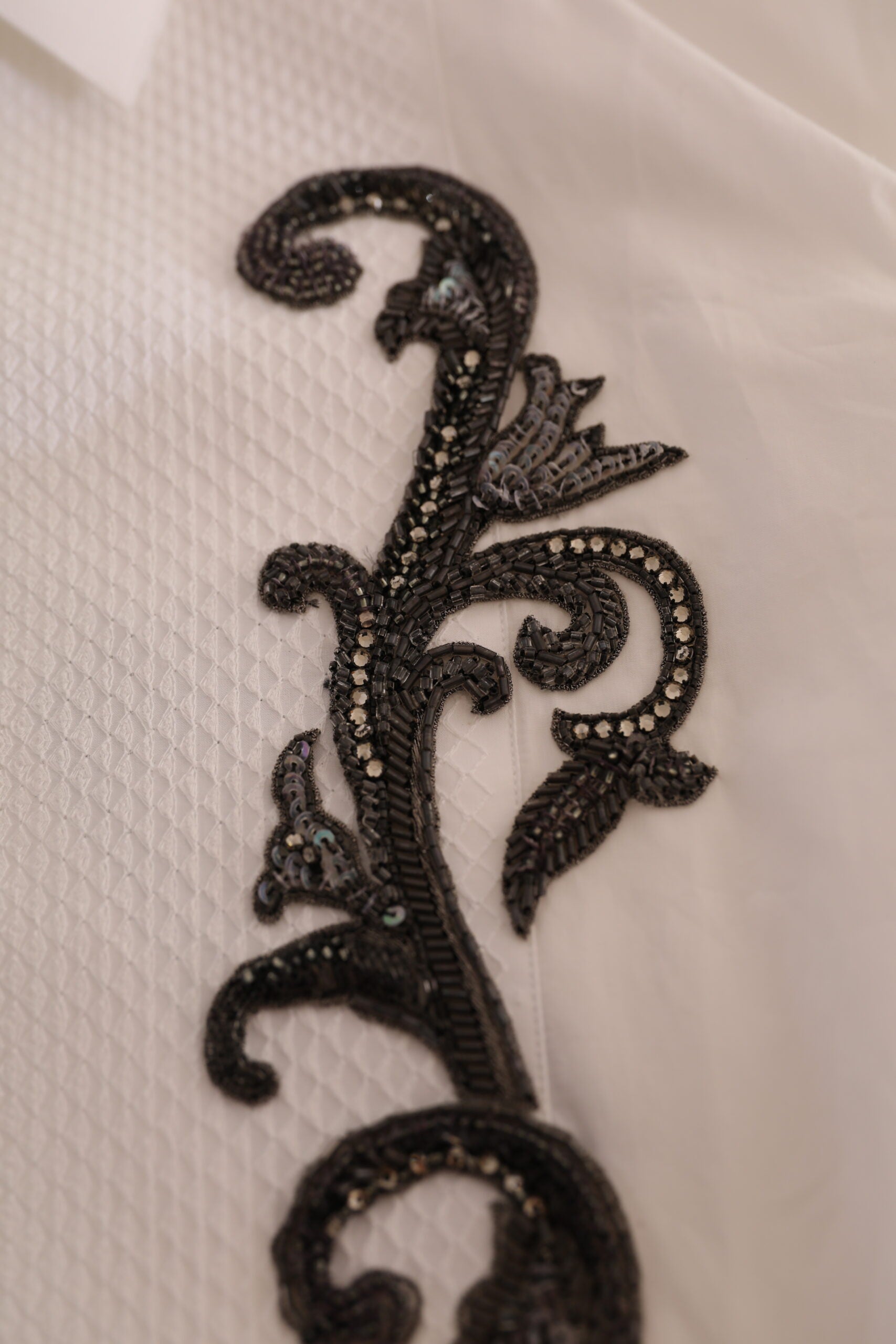 Dolce & Gabbana White Tuxedo Slim Fit Baroque Shirt - Whispers Of Wisdom Clothing