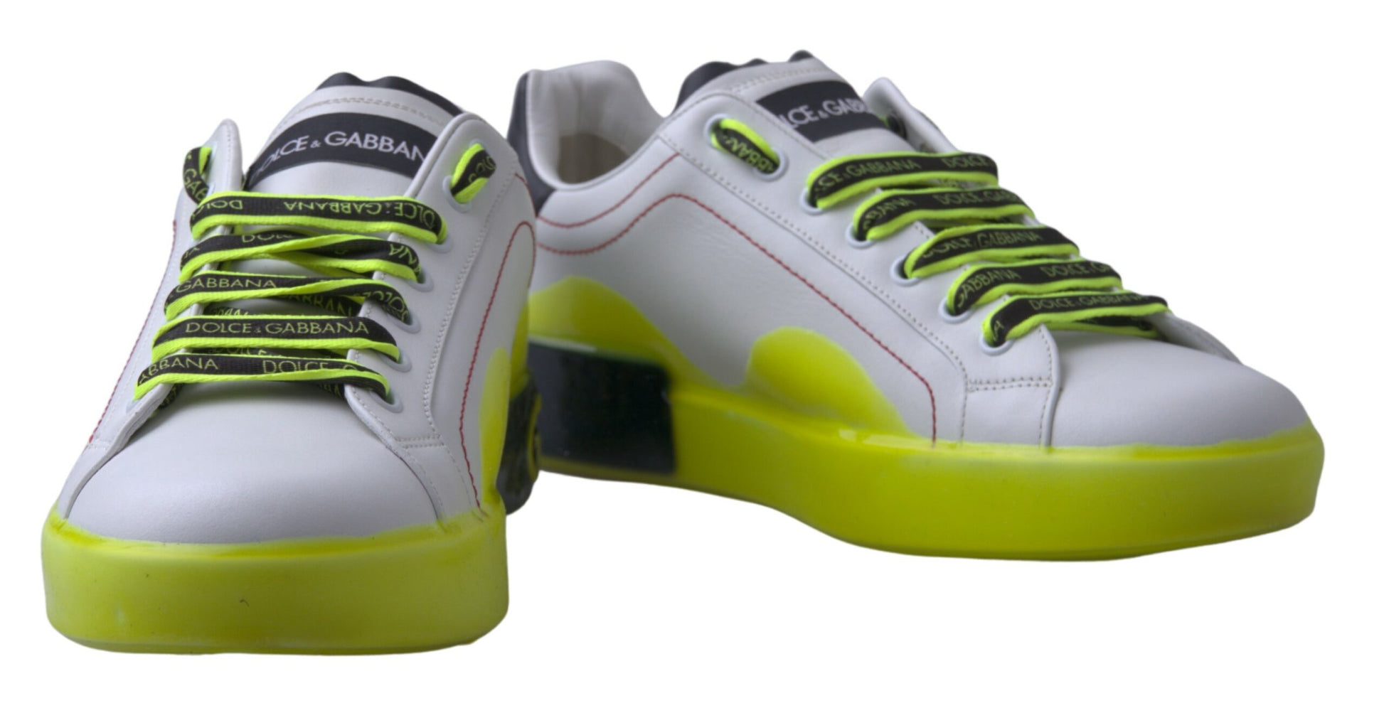 Dolce & Gabbana White Yellow Portofino Leather Sneakers Shoes - Whispers Of Wisdom Clothing