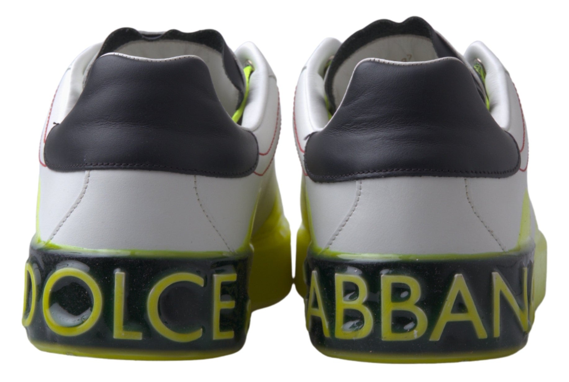 Dolce & Gabbana White Yellow Portofino Leather Sneakers Shoes - Whispers Of Wisdom Clothing