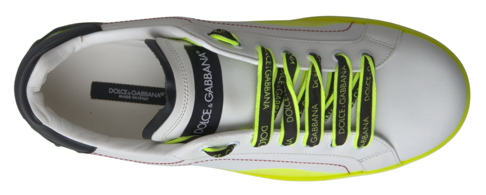 Dolce & Gabbana White Yellow Portofino Leather Sneakers Shoes - Whispers Of Wisdom Clothing