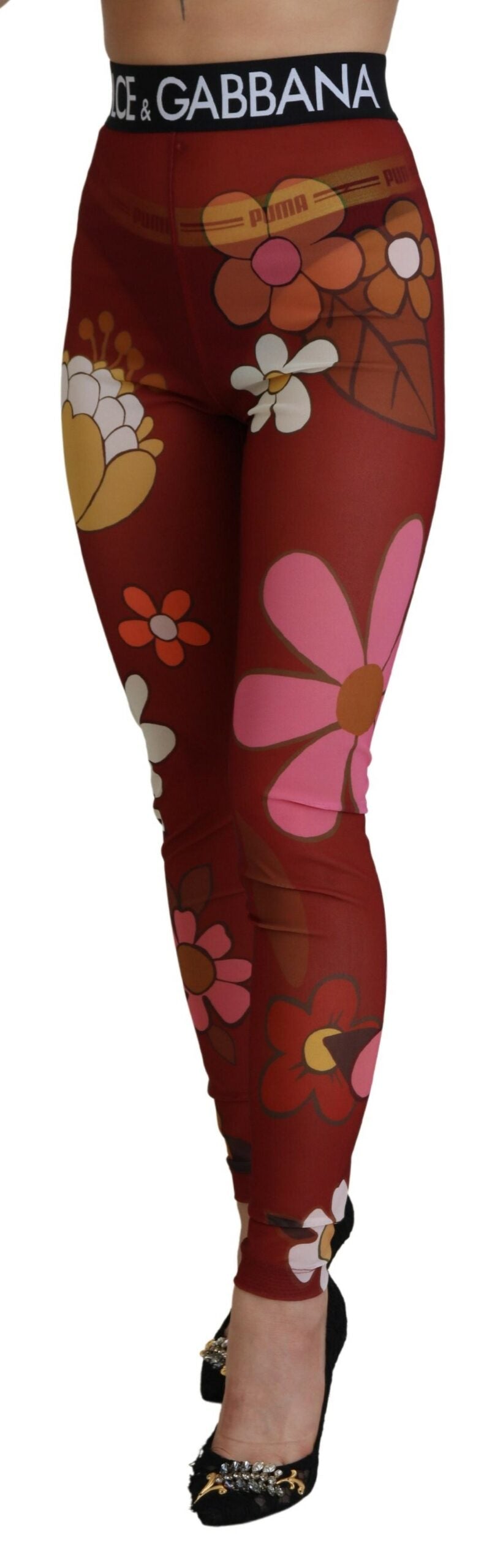 Dolce & Gabbana Red Floral Leggings Stretch Waist Pants - Whispers Of Wisdom Clothing