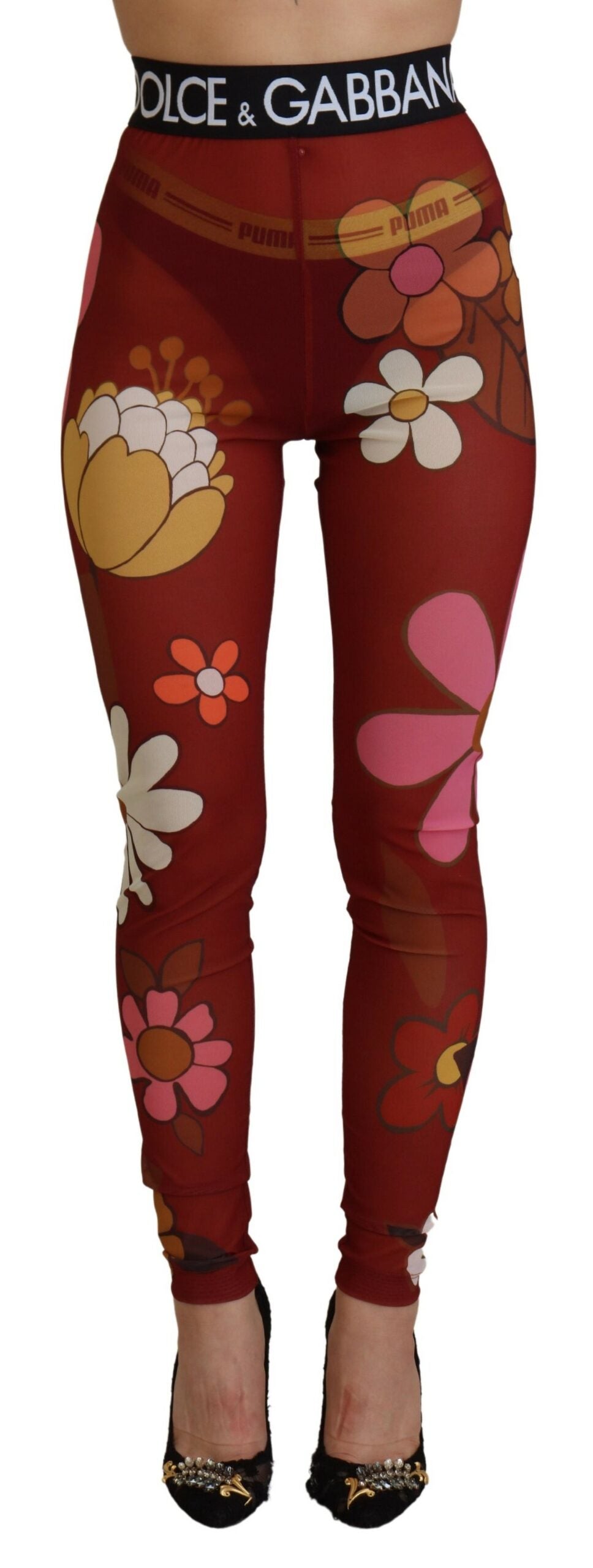 Dolce & Gabbana Red Floral Leggings Stretch Waist Pants - Whispers Of Wisdom Clothing