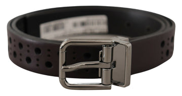 Dolce & Gabbana Dark Purple Perforated Leather Metal Buckle Belt