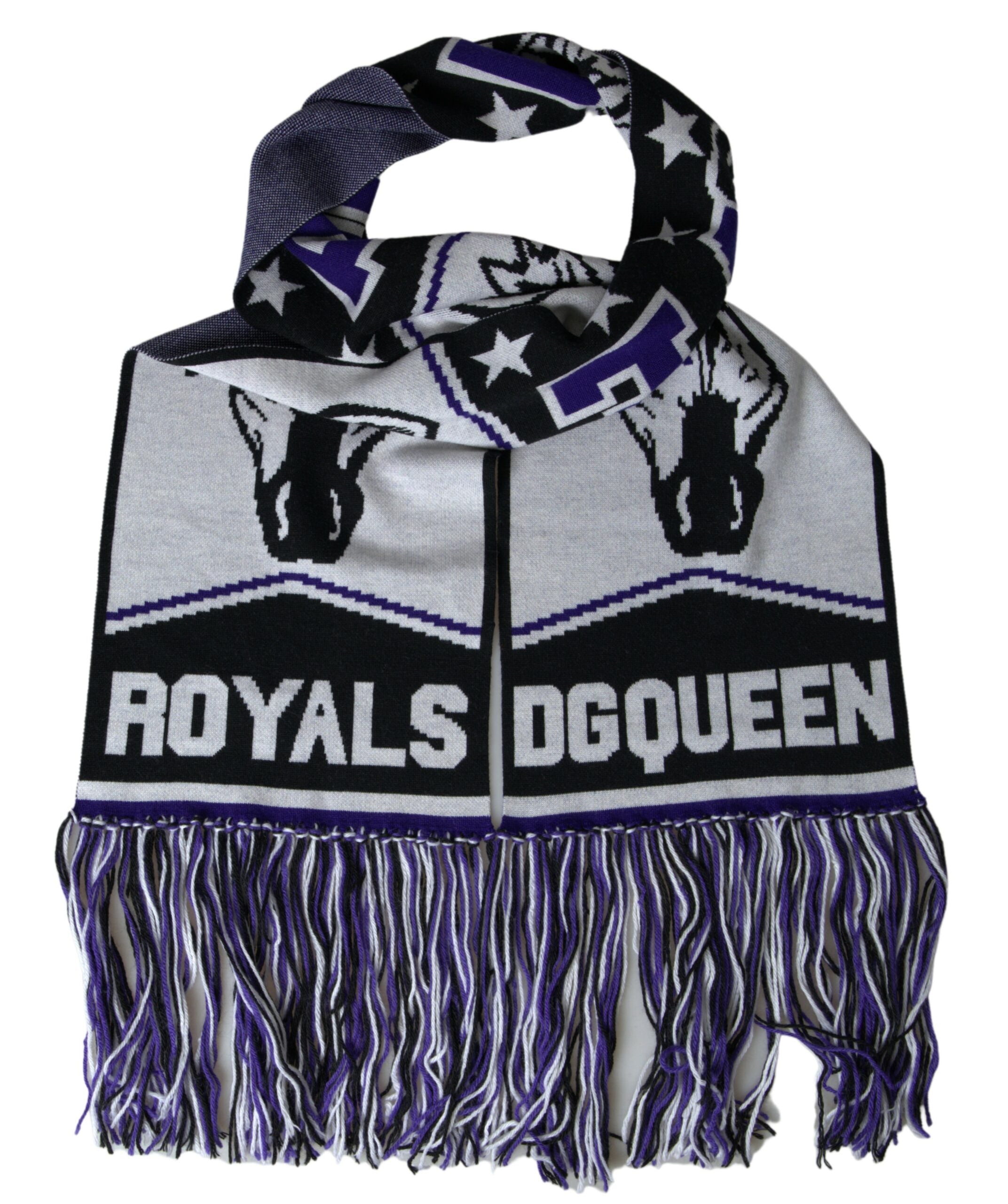وشاح دولتشي آند غابانا متعدد الألوان من الصوف DG Queen Wrap Fringe